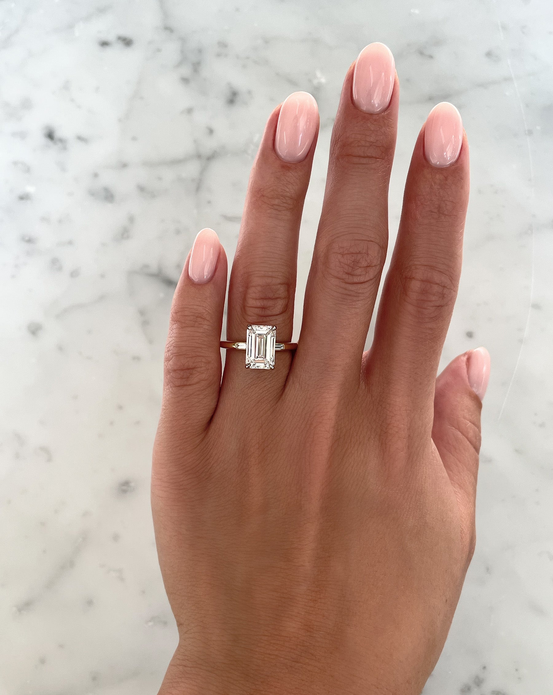 3.13ct Lab Grown Emerald Cloud Inlay Baguette Ring - Elegant Green Gemstone Jewelry for Engagement, Wedding & Special Occasions