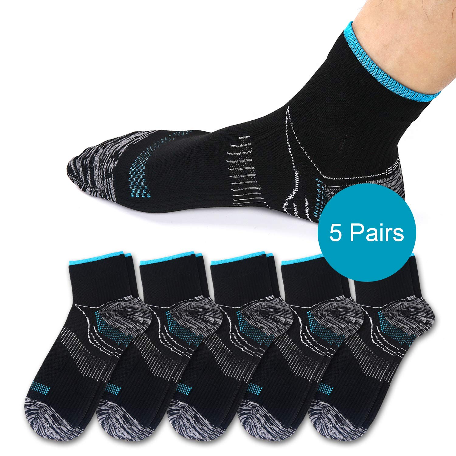 5 Pairs Lightweight Compression Running Socks for Men & Women - Breathable Athletic Sports Socks for Jogging, Hiking, Gym Workouts & Marathon Training