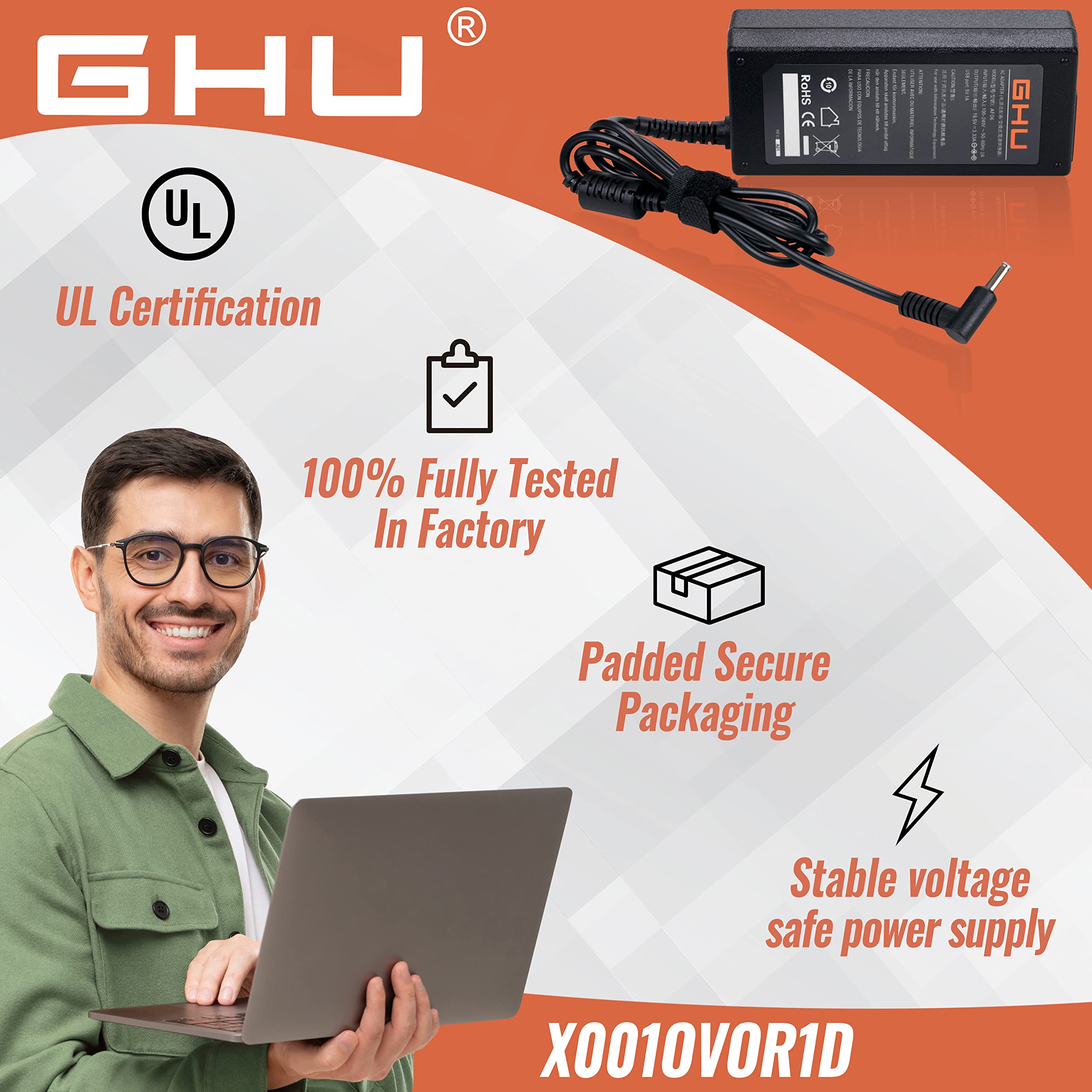 65W x360 Laptop Charger for HP Spectre x360, Pavilion x360, Chromebook x360 - UL Certified (Compatible with HP 45W & 741727-001 Models) - Perfect for Home, Office & Travel Charging