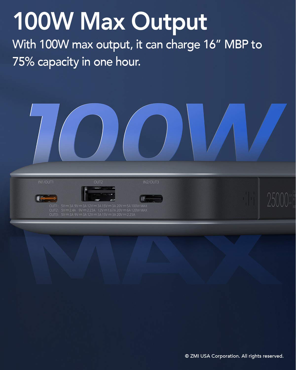 ZMI PowerPack No. 20 QB826G 25000mAh 100W PD Laptop Power Bank - Ultra High Capacity Portable Charger for MacBook Pro, Dell XPS, HP Spectre & USB-C Laptops | Travel, Business, Remote Work & Outdoor Charging Solution