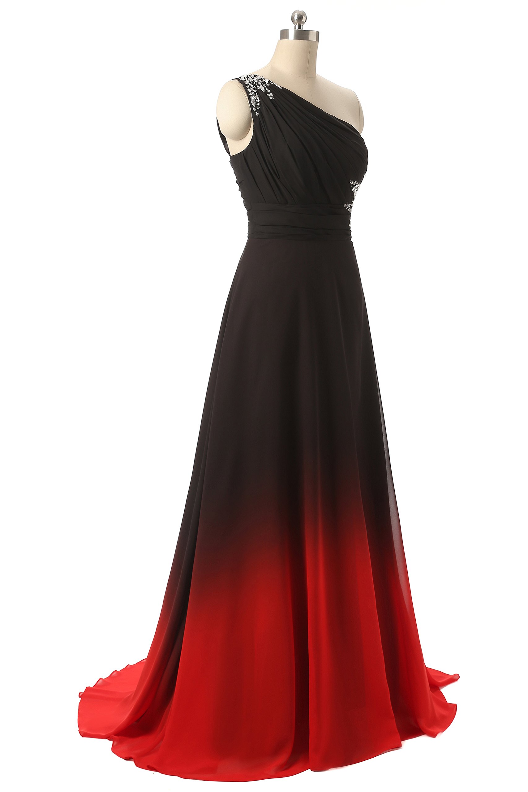 ANGELA Women's One Shoulder Ombre Long Evening Prom Dress - Wedding Party Gowns Size 18 Plus in Black & Blue | Perfect for Formal Events, Homecoming, Cocktail Parties & Special Occasions