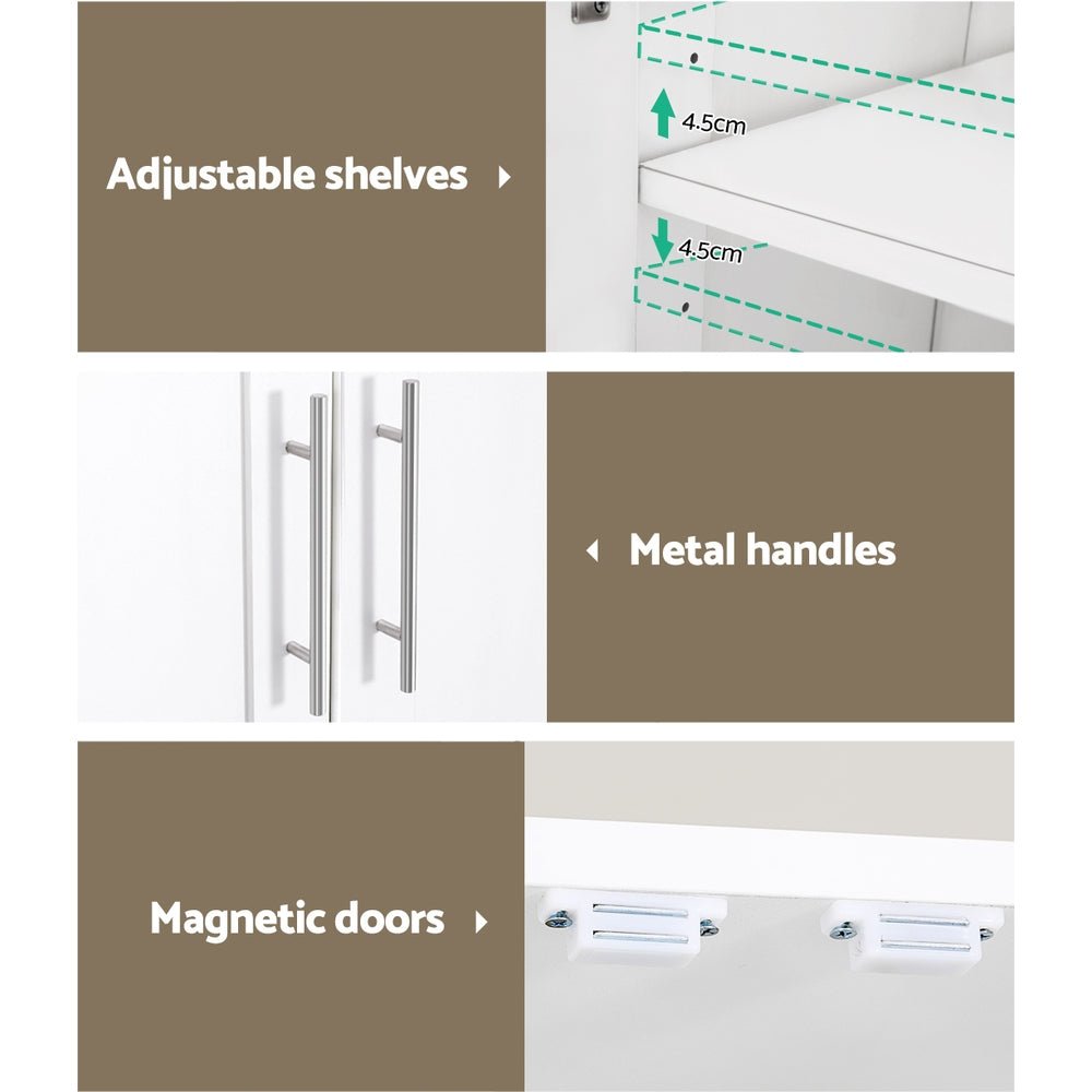 2 Door Wardrobe Closet Storage Cabinet - White Wooden Bedroom Organizer for Clothes, Shoes & Accessories | Perfect for Master Bedroom, Guest Room & Dormitory Organization