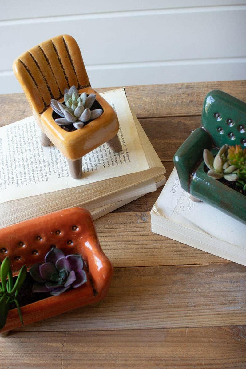 Premium Ceramic Planters Set of 3 - Modern Flower Pots for Sofa & Chair Decor - Indoor/Outdoor Home & Office Plants - CDV2091