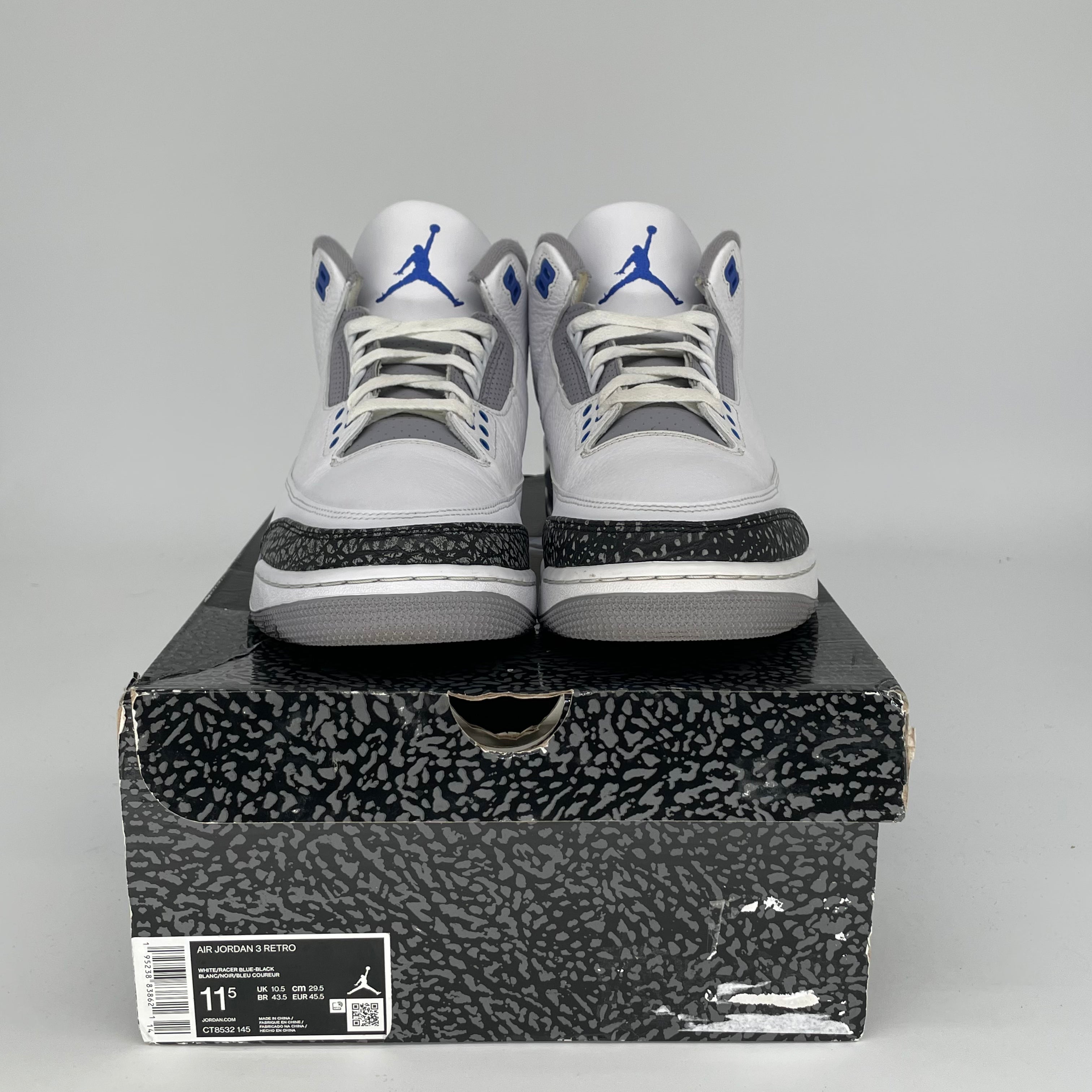 Air Jordan 3 Racer Blue Men's Basketball Shoes Size 11.5 - Retro Style, Comfortable Cushioning, Durable Design (Style Code: CT8532-145) - Perfect for Streetwear, Sneaker Collection & Casual Sports