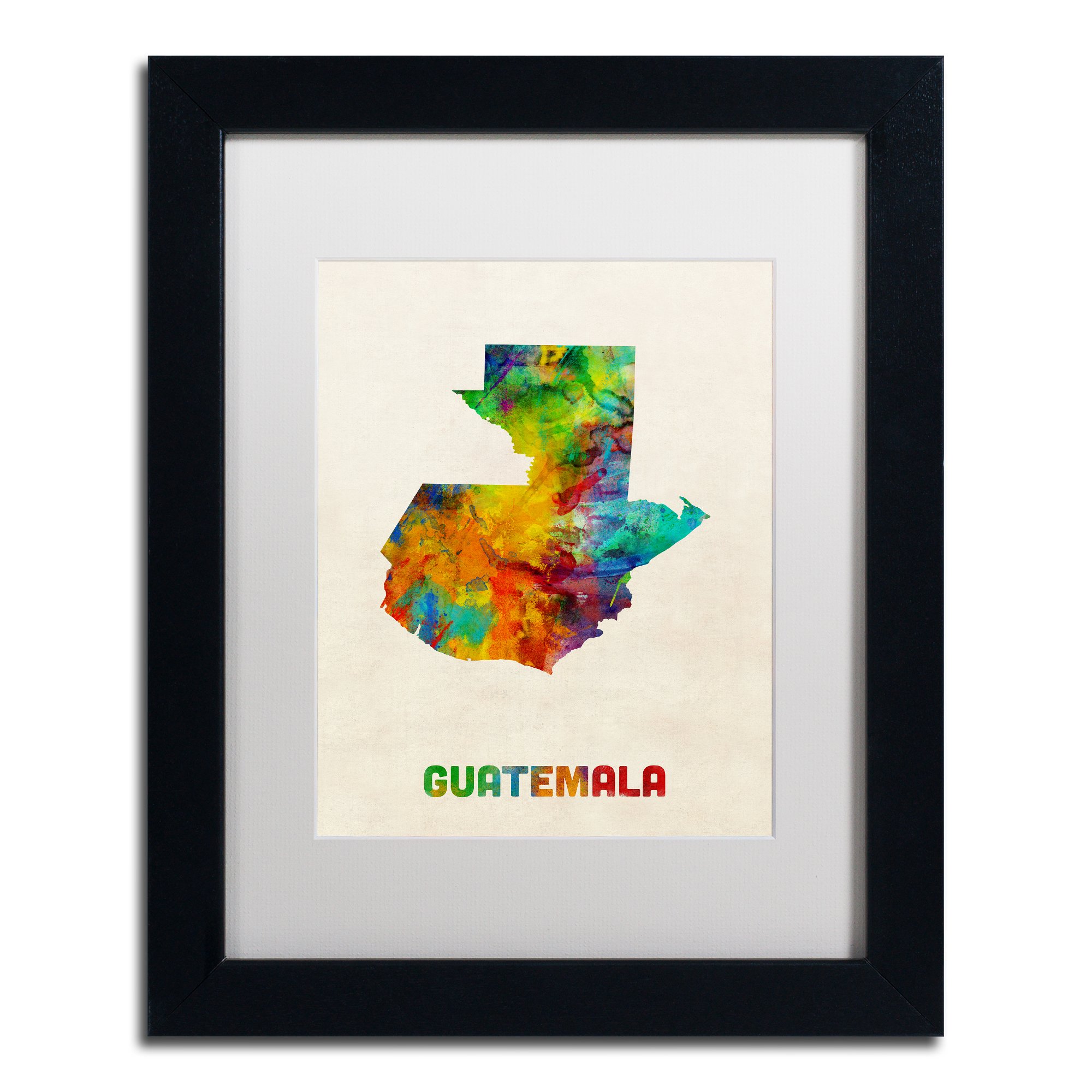 Michael Tompsett Guatemala Watercolor Map Art Print - 11 x 14 Inch White Matte Framed Wall Decor for Home, Office & Travel Inspiration