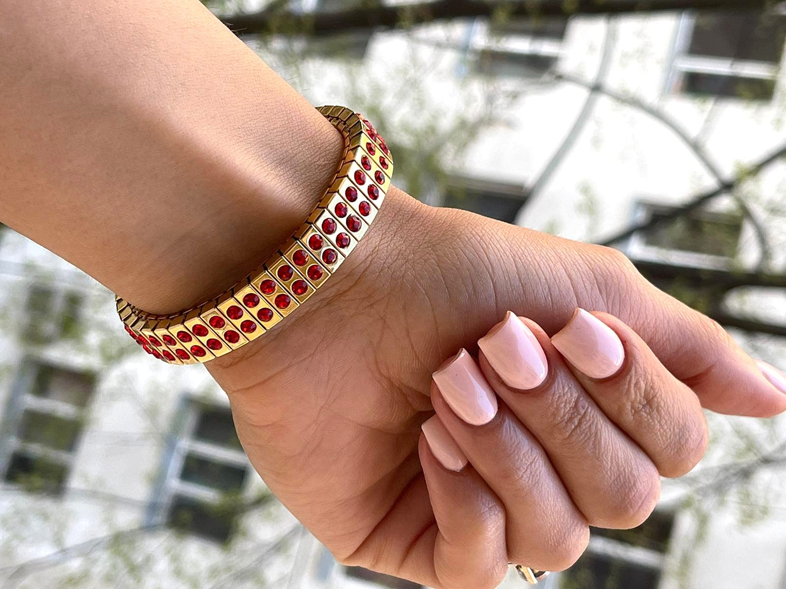 Handmade Ruby Bracelet for Women - 2ct Austrian Crystal Gold Jewelry, Elegant Bangle for Fiancée Engagement Gift, Graduation Party & Special Occasions