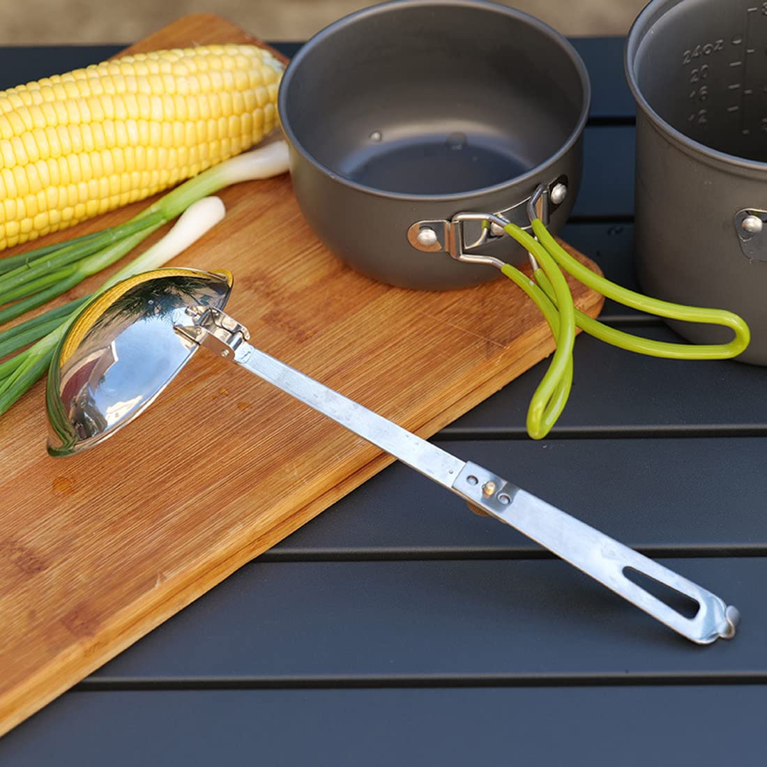 Portable Stainless Steel Camping Spoon & Soup Ladle - Foldable Outdoor Tableware for Hiking, Picnics & Backpacking - Durable Cooking Utensils for Camping Gear & Travel Essentials