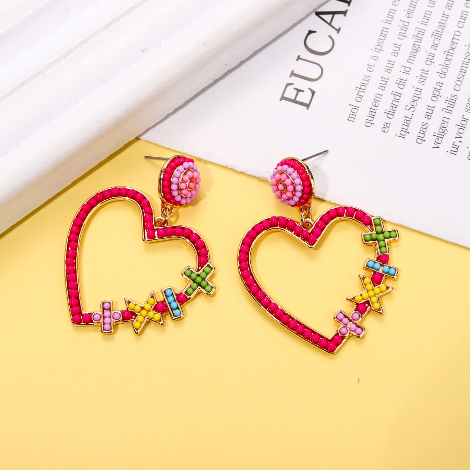Math Teacher Earrings for Women - Beaded Heart Dangle Earrings, Back to School Jewelry Gifts for Educators - Perfect for Teacher Appreciation Day, Classroom Wear & Math-Themed Outfits