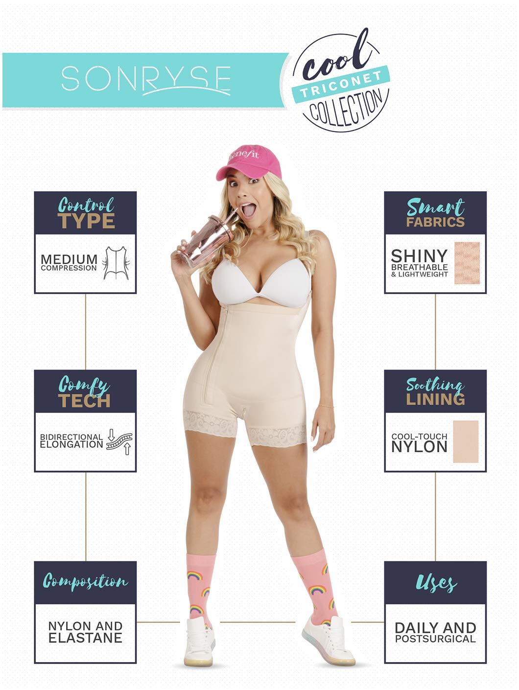 Sonryse High Waisted Butt Lifting Shapewear Shorts for Women - Colombian Fajas Body Shaper - Perfect for Tummy Control & Hourglass Figure Under Dresses, Jeans or Workout Clothes