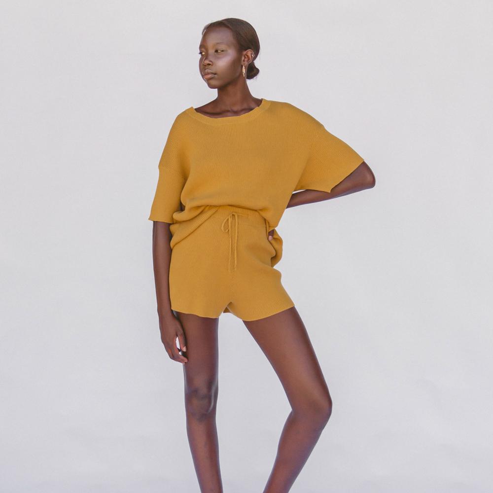 Alex Knit Shorts for Women - Soft & Comfortable Mustard Yellow Casual Shorts - Perfect for Summer, Lounge, and Travel