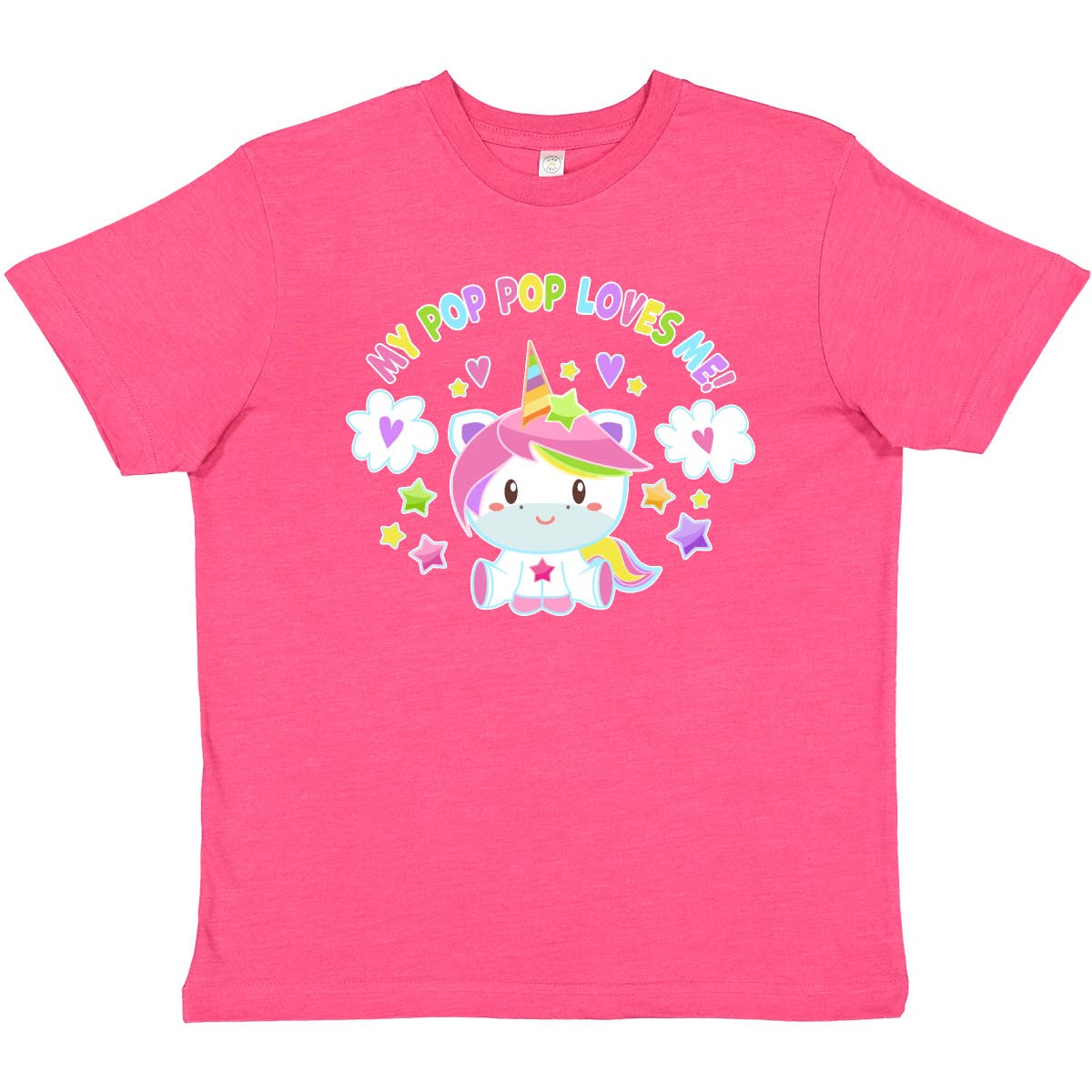 Inktastic 'My Pop Pop Loves Me' Cute Rainbow Unicorn Youth T-Shirt - Perfect for Grandparents Day, Birthday Gifts & Family Reunions