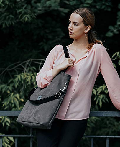 Eco Suede Tote Bag with Leather Handles - Waterproof Work & Travel Bag