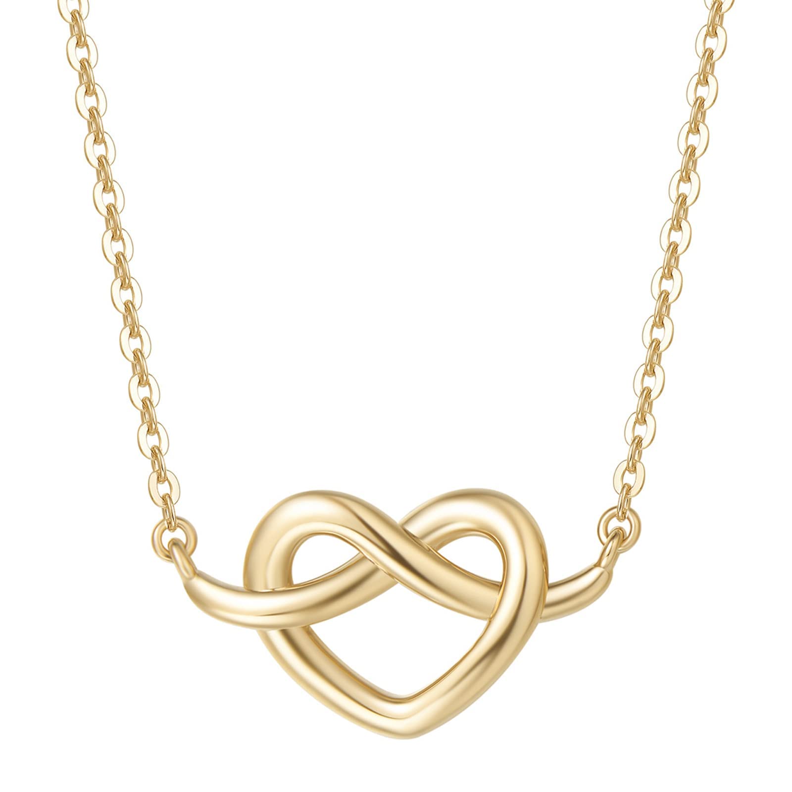 14K Solid Gold Tiny Heart Knot Pendant Necklace - Dainty Statement Jewelry for Women, Valentine's Day Gift for Her, Girlfriend, Wife - Anniversary, Birthday, Friendship Gift with 16