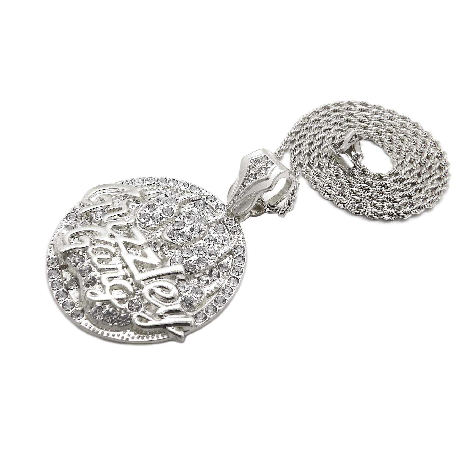 White Gold Plated Iced Grizzly Gang Medal Pendant with 3mm 24
