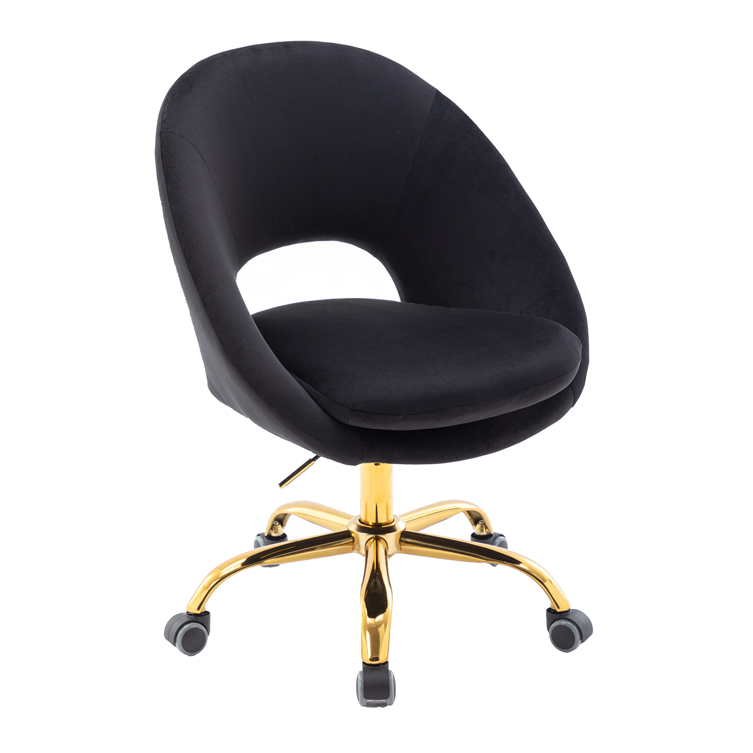 Modern Velvet Home Office Chair - Swivel Desk Chair with Wheels & Height Adjustable for Living Room, Bedroom, Makeup Vanity - Ergonomic Task Chair (Black) | Perfect for Remote Work, Gaming & Beauty Station