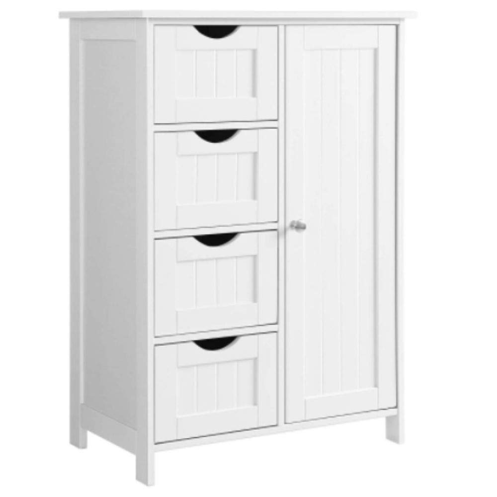 4-Drawer White Dresser Shelf Cabinet - Bedroom Storage Furniture for Clothes, Toys & Home Organization
