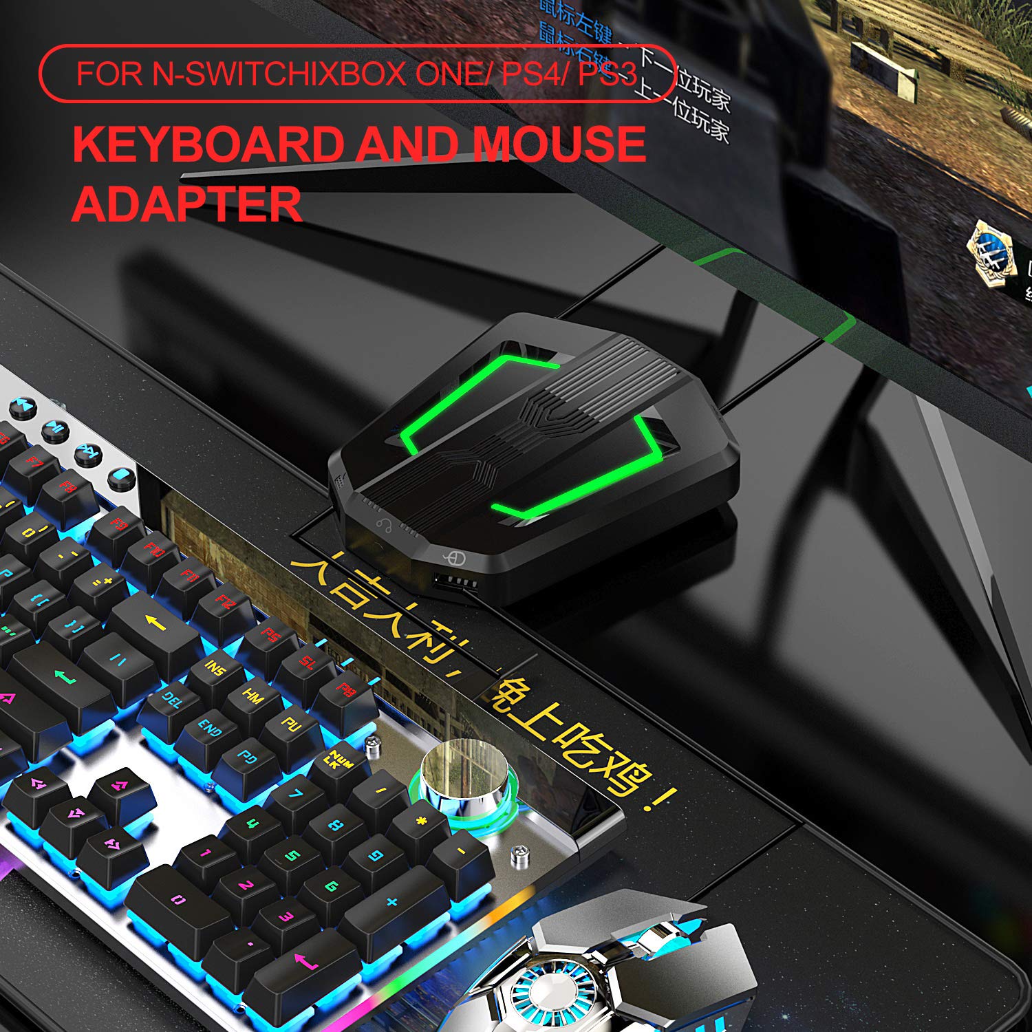 UrChoiceLtd LED Backlit Gaming Controller Converter - Type-C USB Keyboard & Mouse Adapter for PS4, Xbox One, Xbox 360, Nintendo Switch & PS3 (Black) | Perfect for Competitive Gaming & Console FPS Play