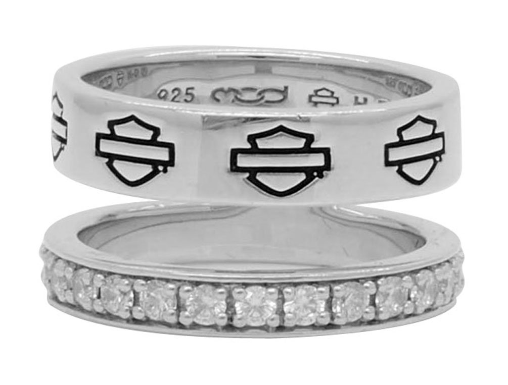 Harley-Davidson Women's Sterling Silver Double Band Bling Split Ring HDR0426 - Perfect for Biker Jewelry, Gift for Motorcycle Lovers & Everyday Fashion Accessories
