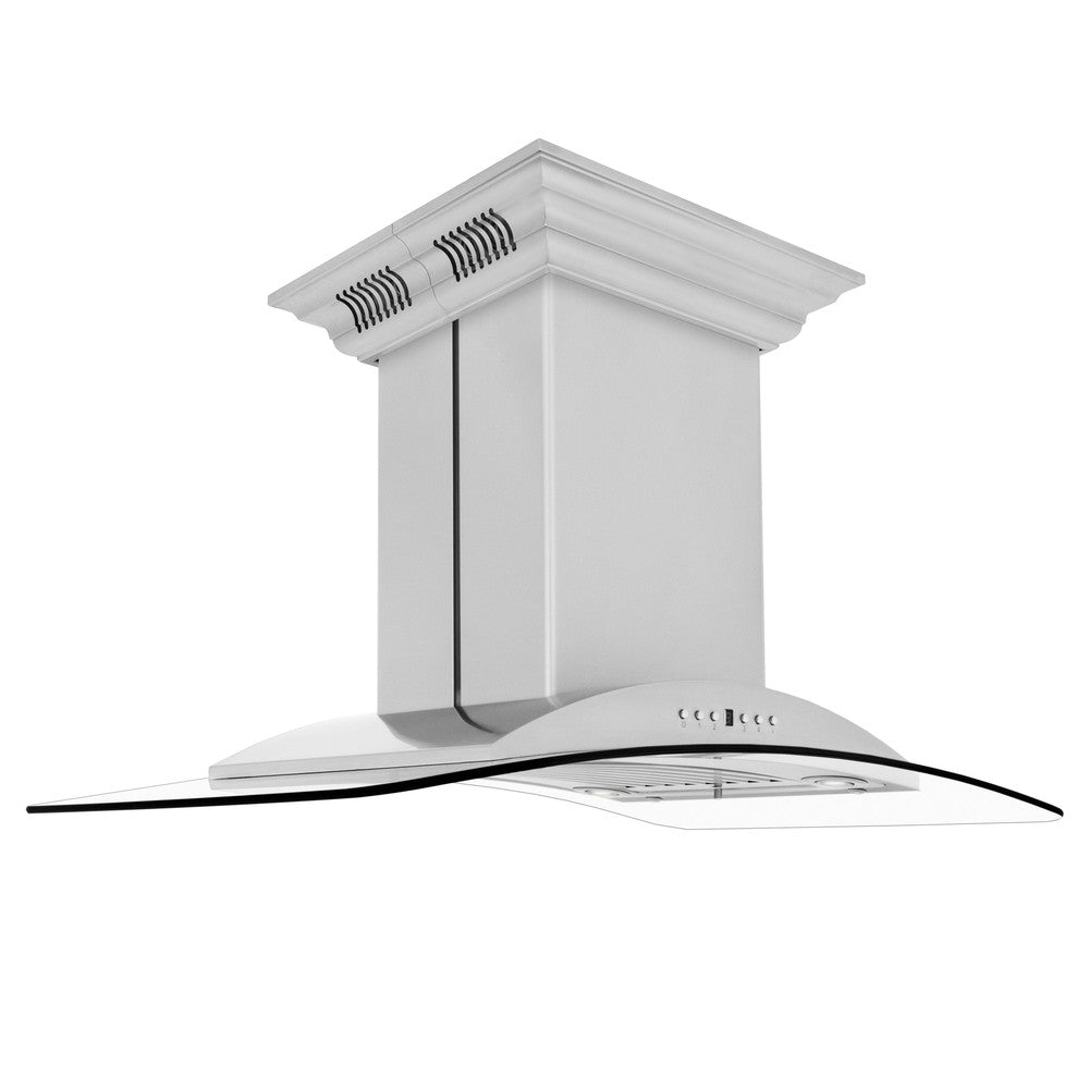 ZLINE GL9iCRN BT Stainless Steel Island Mount Range Hood with Built-in CrownSound Bluetooth Speakers - Premium Kitchen Ventilation for Modern Homes, Perfect for Cooking & Entertaining