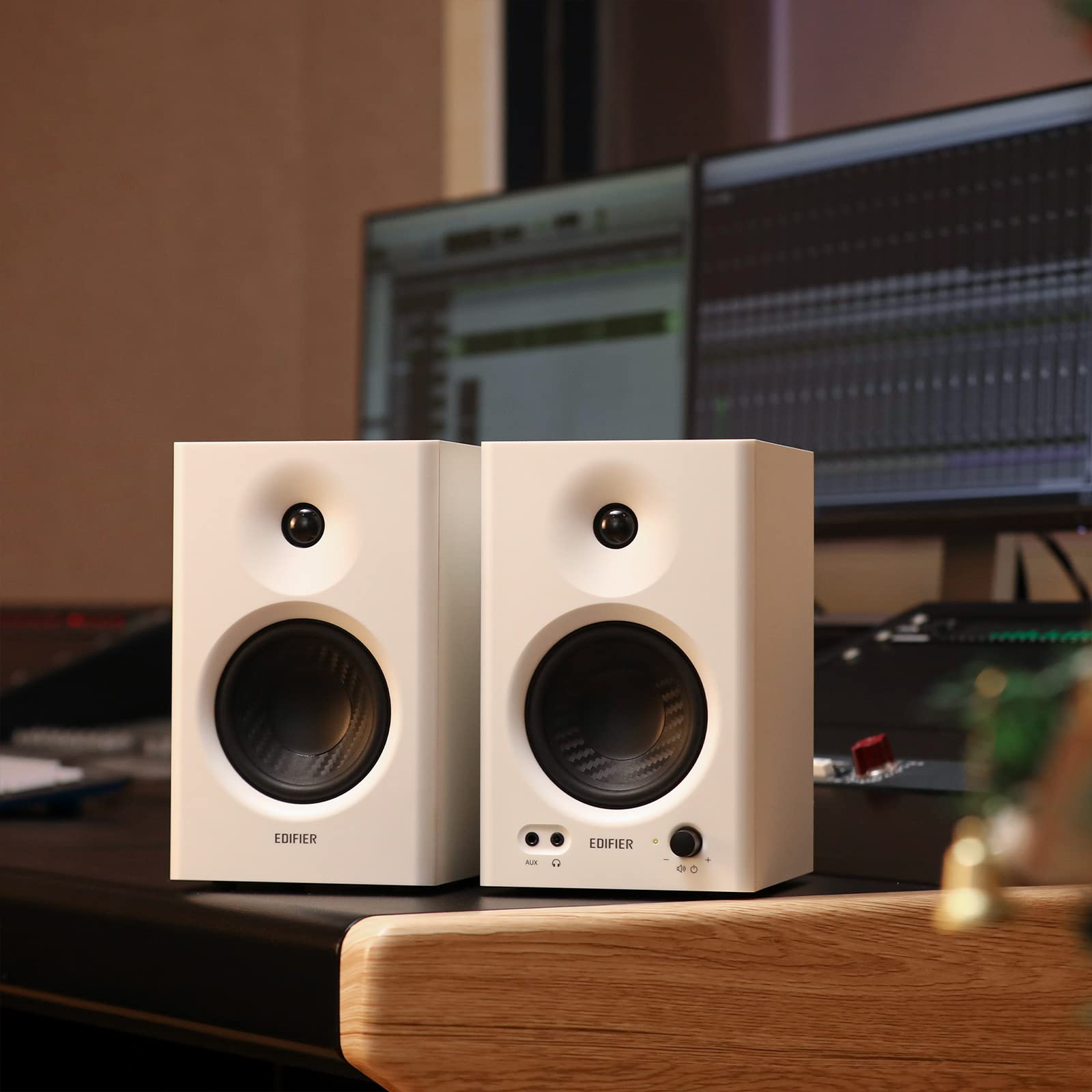 Edifier MR4 4-Inch Powered Studio Monitor Speakers - White Pair | Active Near-Field Monitors for Home Recording, Music Production & Gaming Setup