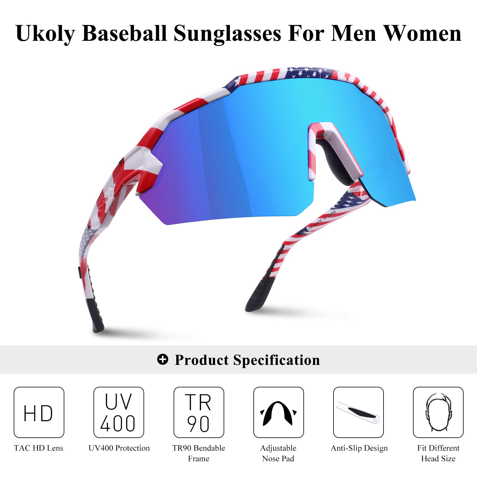 Ukoly Polarized Sports Sunglasses for Men & Women - UV400 Protection, TR90 Frame - Baseball, Running, Cycling, Outdoor Activities - Lightweight & Durable for All-Day Comfort