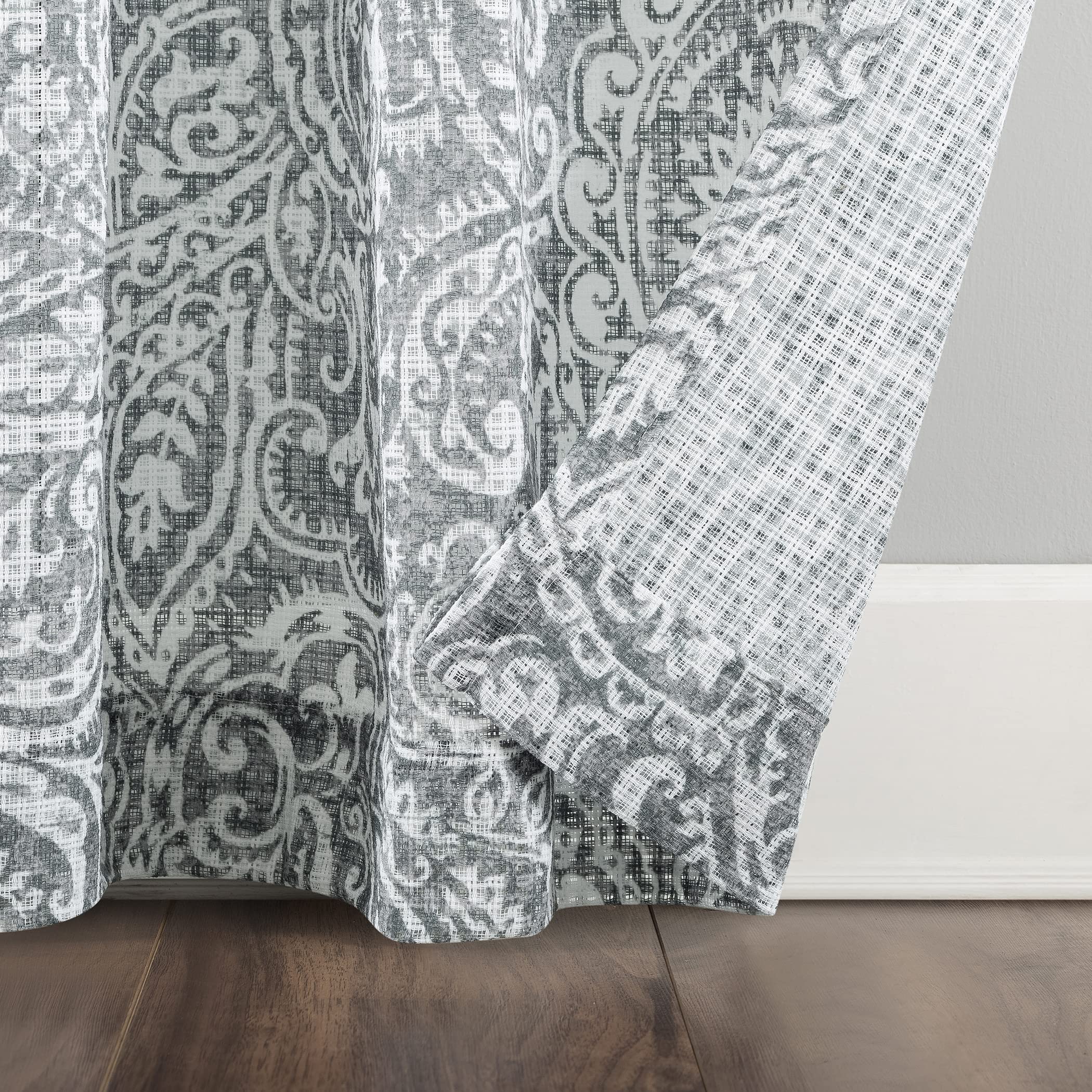 Archaeo Paisley Waffle Weave Cotton Blend Rod Pocket Curtains 50x84 Inches - Gray Window Drapes for Living Room, Bedroom & Office