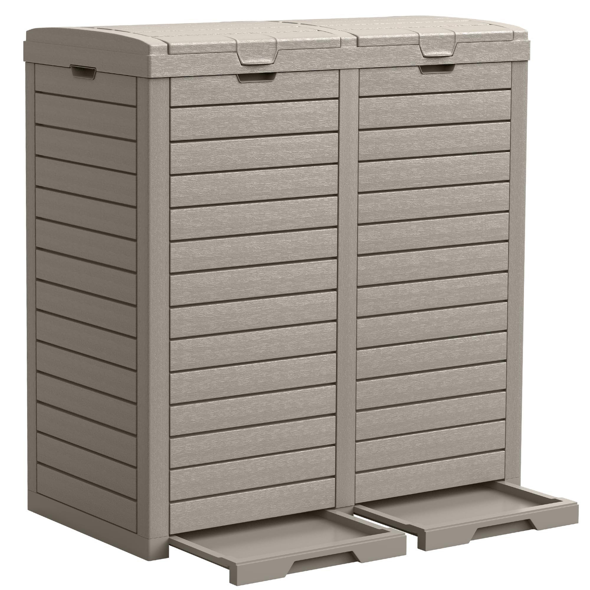76 Gallon Outdoor Resin Trash Can with Dual Lid & Drip Trays - 248QT Hideaway Garbage Bin for Porch, Backyard, Deck, Patio, Poolside - Easy Maintenance, Durable (30.7