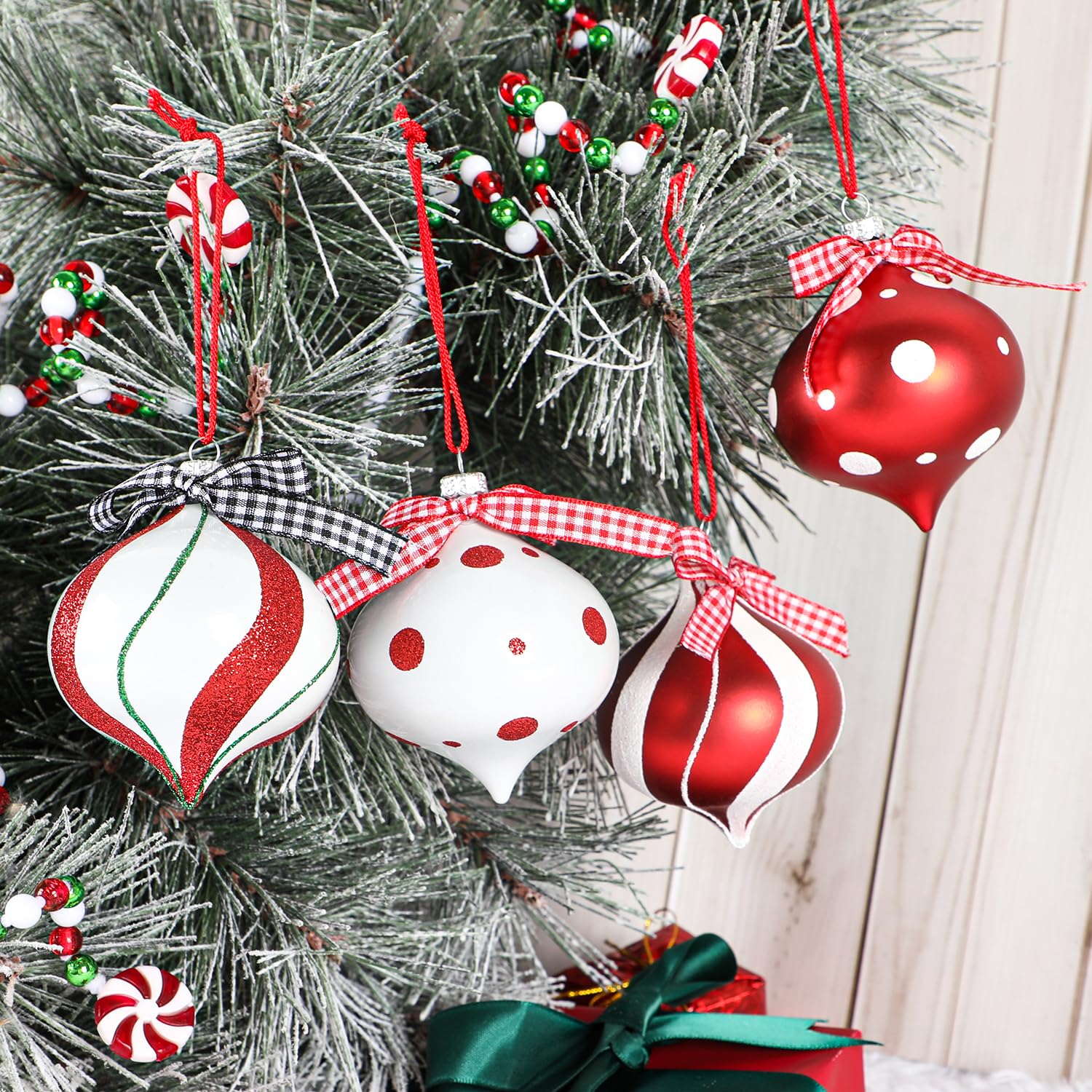 12 Pcs Peppermint Candy Ornament Set - 3.5 x 2.7 Inch Christmas Tree Decorations, Candy Cane Balls for Holiday Party, Home & Xmas Tree Decor - Perfect for Christmas Gifts, Stocking Stuffers & Festive Decor
