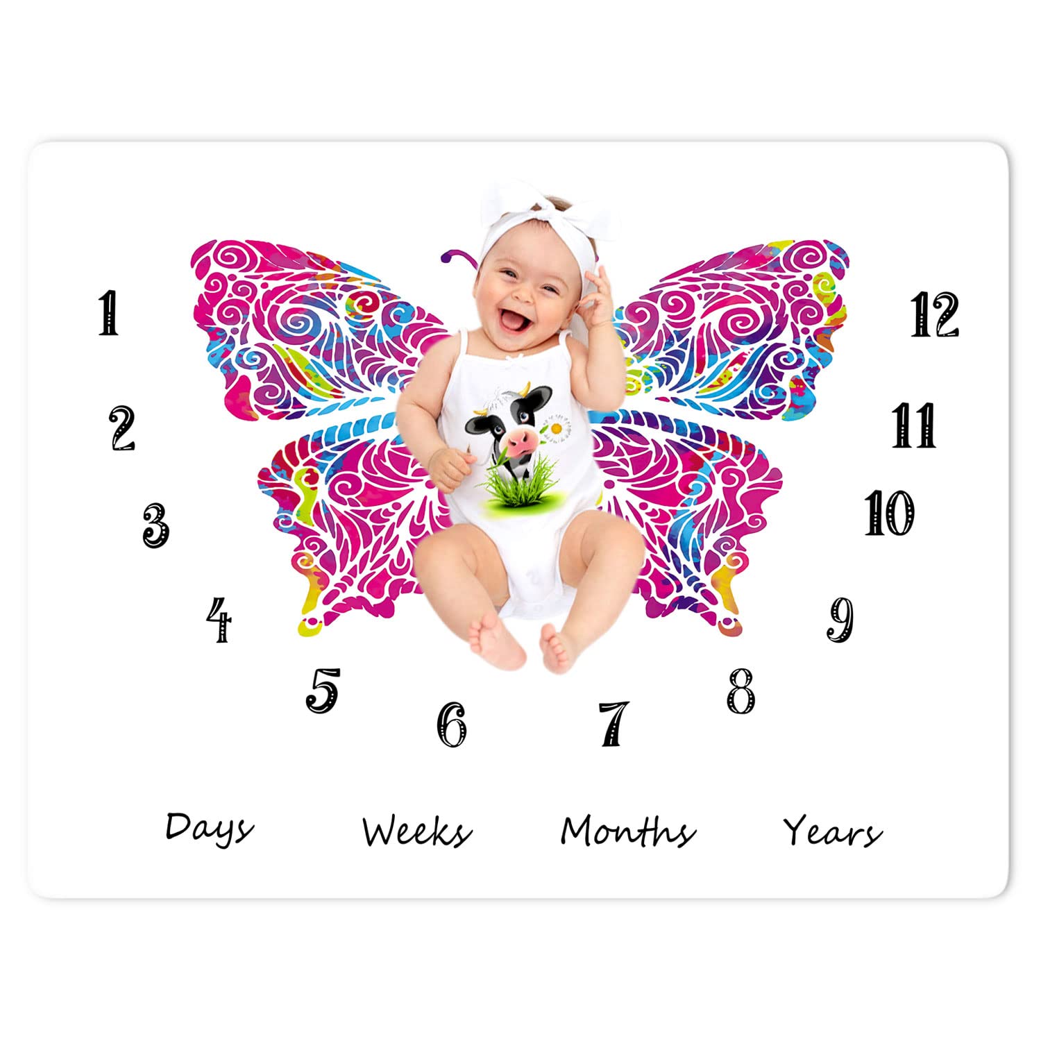 SXCHEN Premium Soft Fleece Baby Milestone Blanket - 1 to 12 Months Newborn Photography Backdrop for Boys & Girls | Baby Shower Gift, Nursery Decor | Colorful Butterfly Design for Monthly Photo Shoots