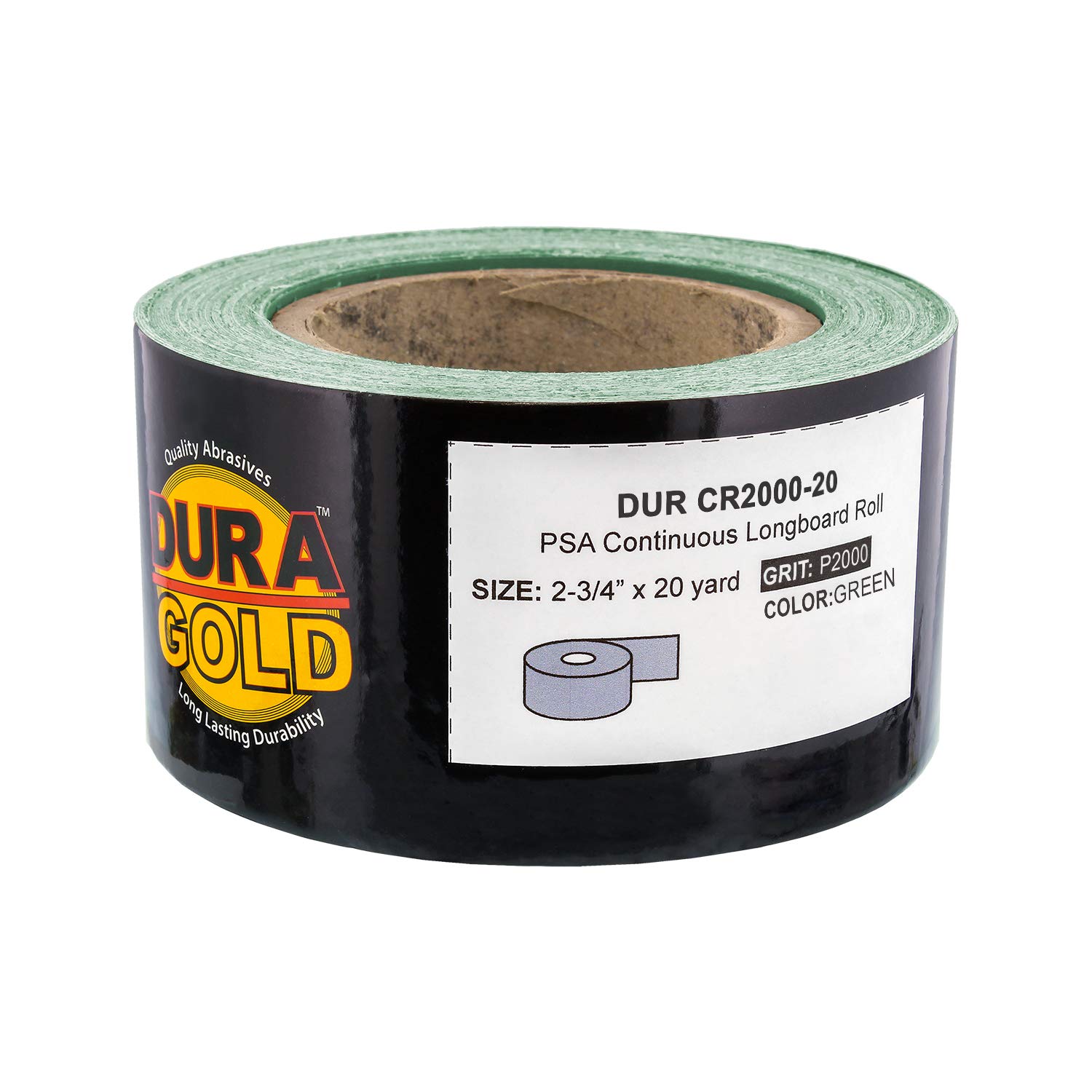 Dura-Gold Pro Series Longboard Hand Sanding File Sander Block - Hook & Loop Backing with PSA Adapter Pad & 2000 Grit Green Sandpaper Roll, 2-3/4