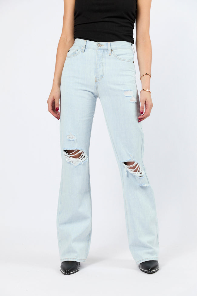 Karter Light Wash Wide Leg Distressed 90's Flare Jeans for Women | Vintage High Waisted Denim Pants | Casual & Retro Outfit for Streetwear, Party, and Everyday Fashion