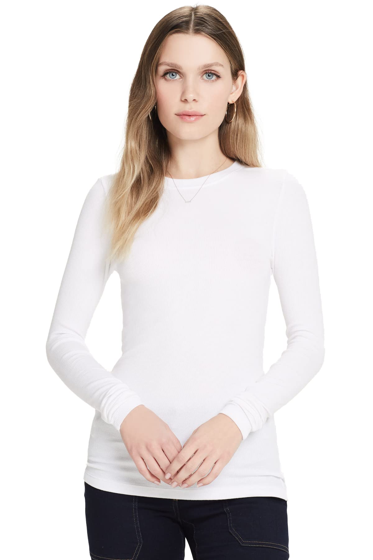 Women's Ribbed Long Sleeve T-Shirt - Soft Stretch Cotton Top for Casual Wear, Layering & Fall Fashion