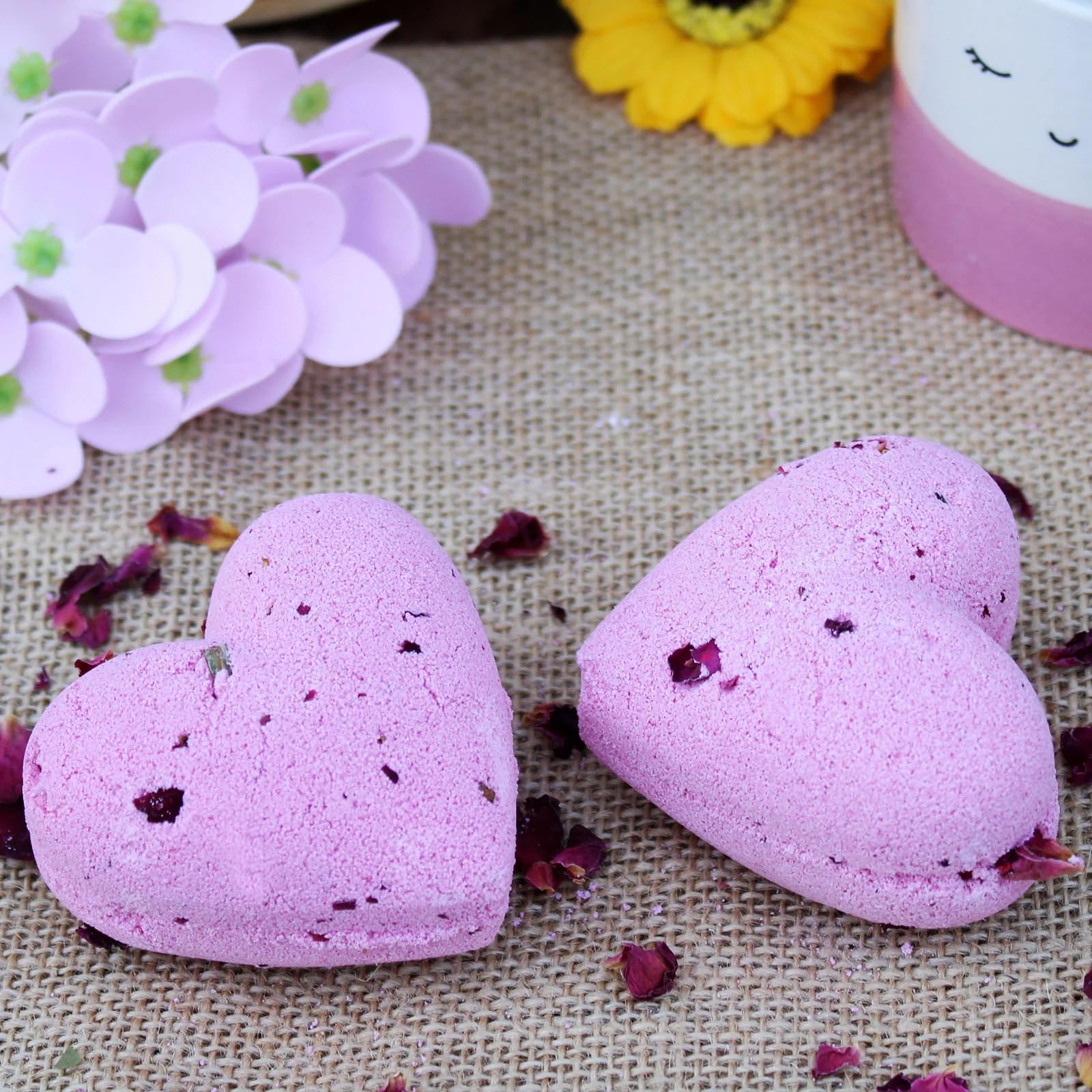 Love Heart Bath Bomb with Ylang & Rose Essential Oils - Romantic Relaxation Gift for Valentine's Day, Anniversary & Self-Care Moments