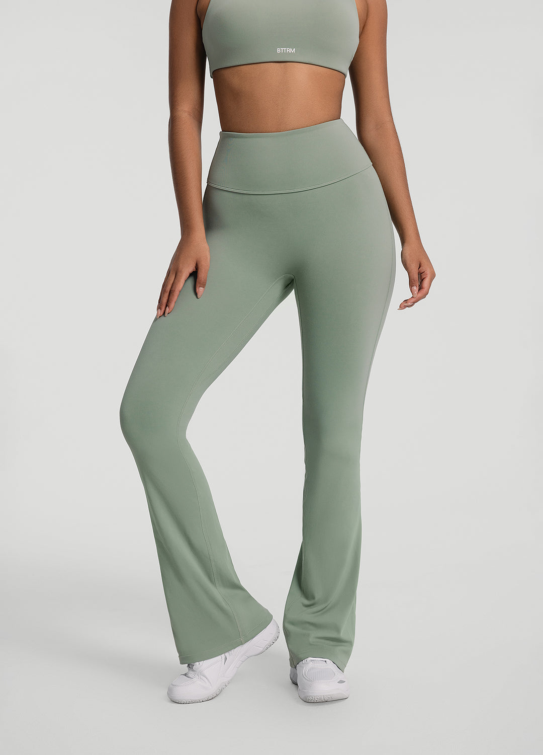 Ruched Flared Leggings for Women - High Waist Yoga Pants with Side Pockets - Comfortable Workout Leggings for Running, Gym & Lounge Wear