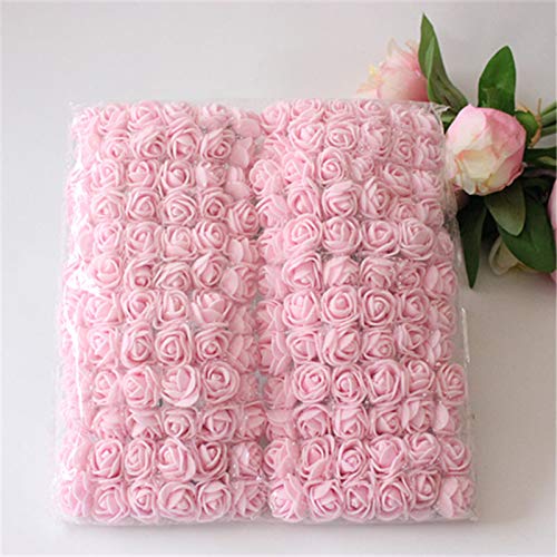 144 Pcs 2cm Mini Foam Rose Flowers for Crafts - Artificial Rose Bouquet in Light Pink for Wedding, Scrapbooking, Wreath Making & Home Decor - DIY Floral Arrangement Supplies