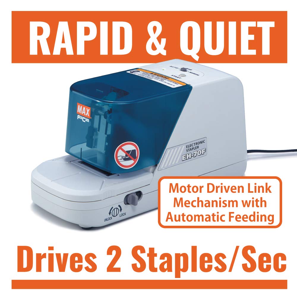 Max Quiet Desk Stapler (EH70F) - Heavy Duty Low Noise Stapler for Office, School & Home Use - Perfect for Paperwork, Documents & Crafting Projects