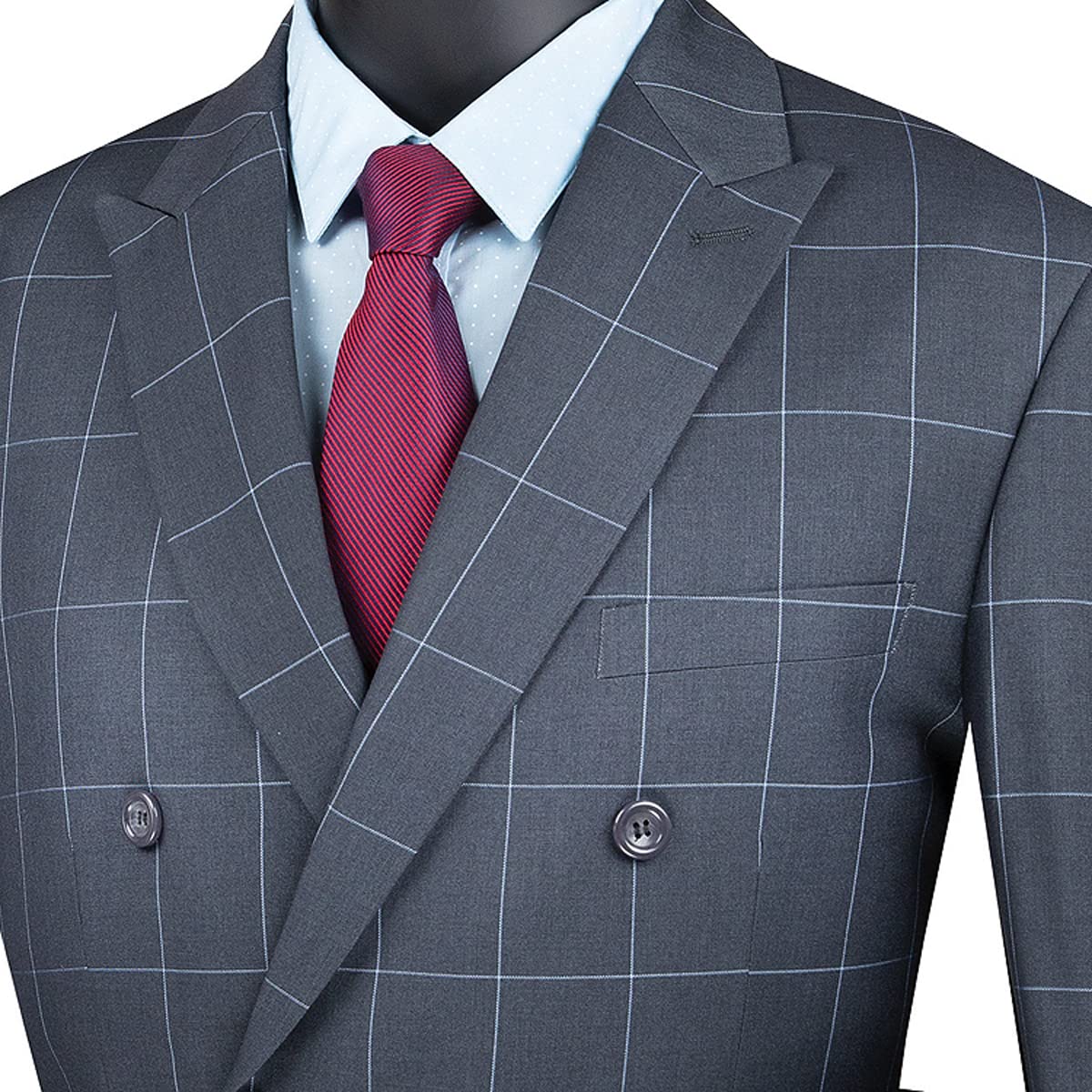 Stylish Men's 2-Piece Windowpane Double Breasted Suit with Free Socks - Perfect for Business Meetings, Weddings & Formal Events