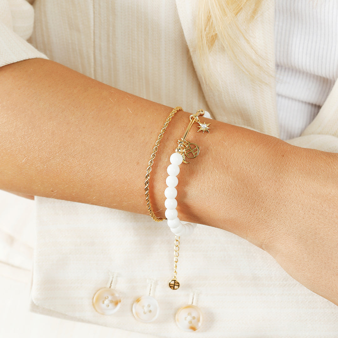 White Agate Charm Bracelet - Stone of Resilience & Protection | Healing Crystal Jewelry for Stress Relief, Meditation & Spiritual Balance