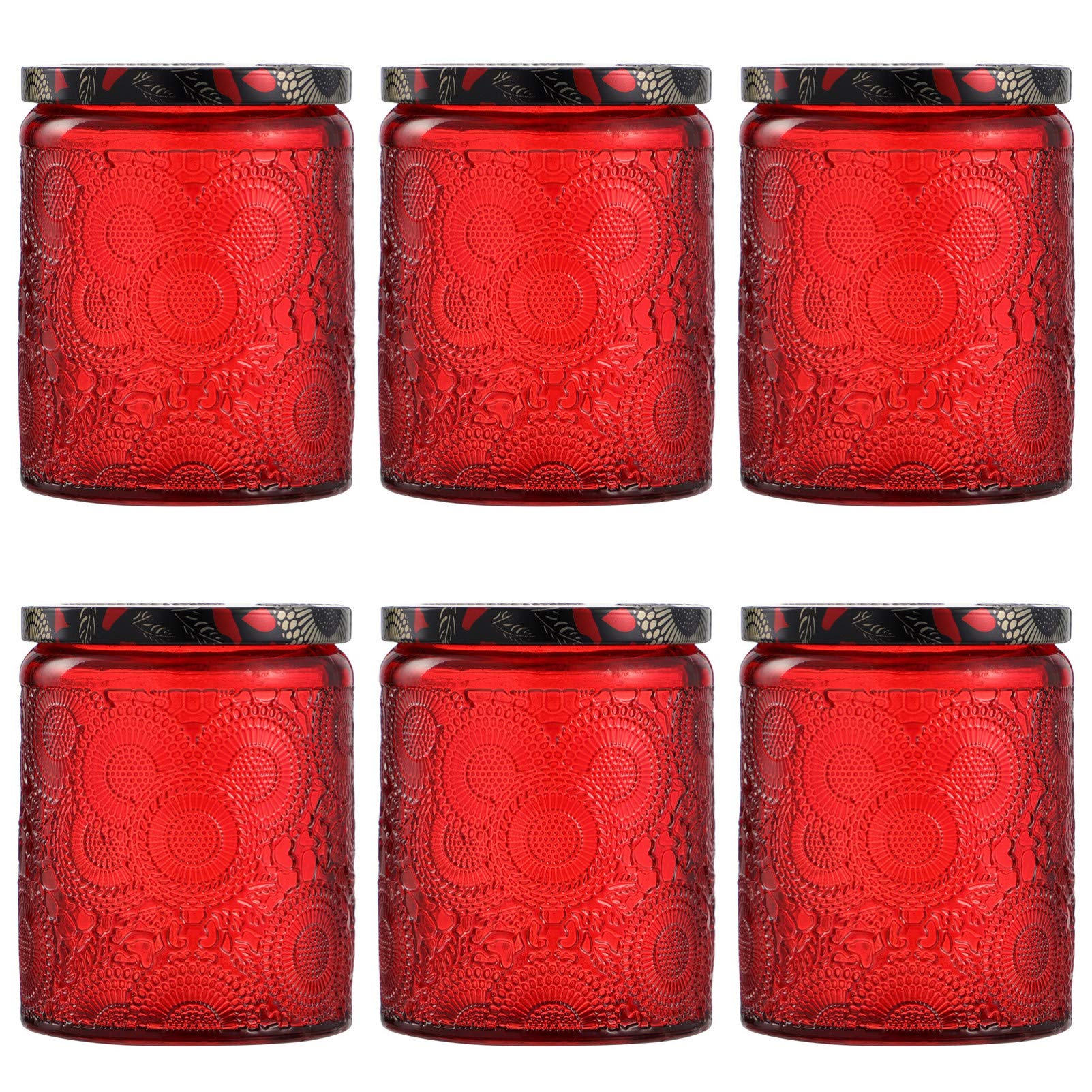EXCEART 6-Piece Embossed Glass Candle Jars with Lids - Round Empty Containers for Candle Making, Powder Storage, Jam, Lotion & DIY Crafts - Perfect for Home Decor, Wedding Favors & Holiday Gifts