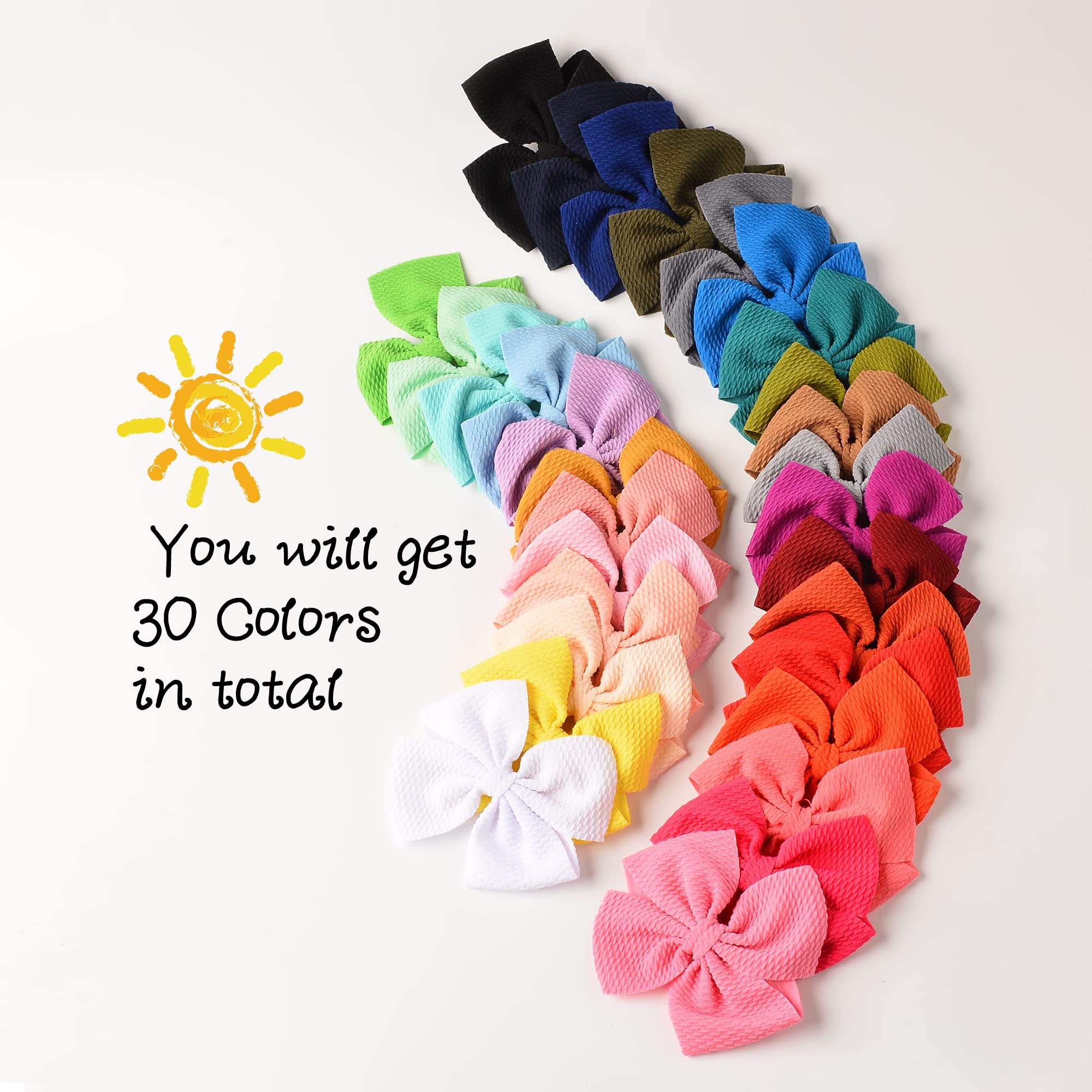 Prohouse 30 PCS Baby Girls Hair Bows Clips Barrettes - Soft Waffle Hair Accessories with Alligator Clips for Infants Toddlers Kids Teens - Perfect for Parties School Photos Holidays & Everyday Wear