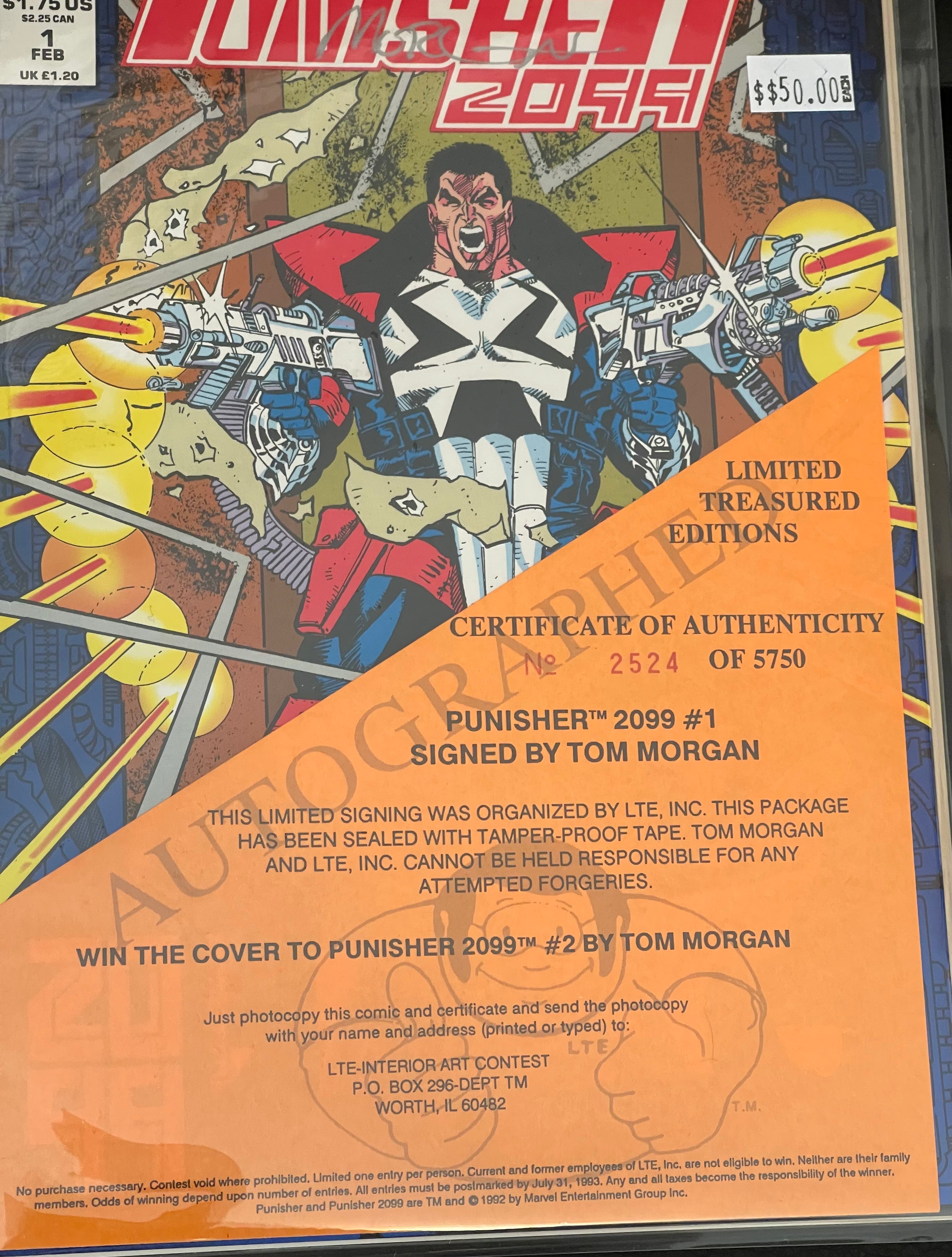 Punisher 2099 #1 Comic - Signed by Tom Morgan & Certified Sealed - Collectible Marvel Comic Book for Display & Investment
