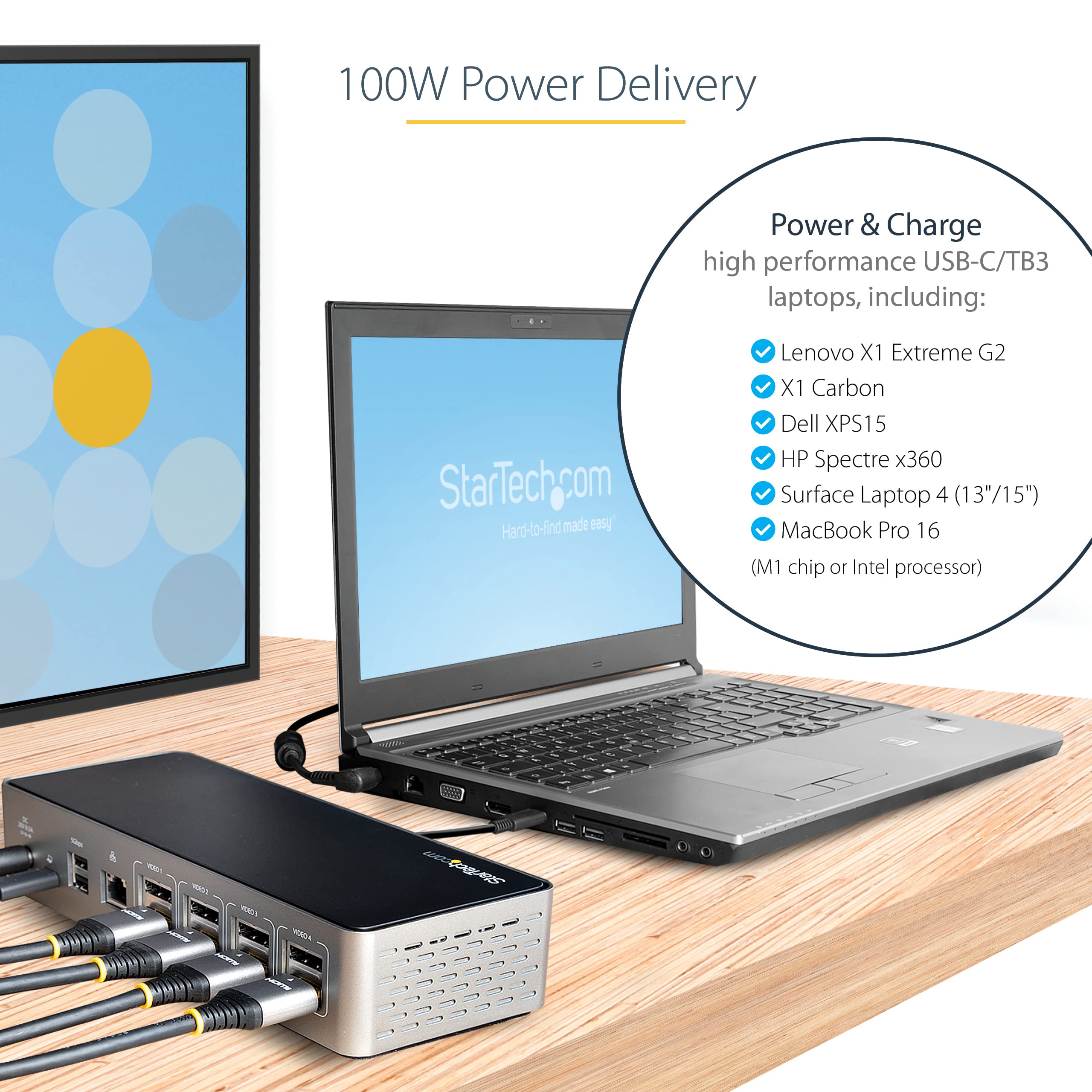 StarTech.com USB C Docking Station - 4K 60Hz Quad Monitor Support with DisplayPort & HDMI - Universal USB-C Hub with 100W Power Delivery - 1x USB-C & 3x USB-A Ports, Gigabit Ethernet, Audio (DK31C4DPPD) - Perfect for Home Office, Remote Work & Multi-Screen Productivity