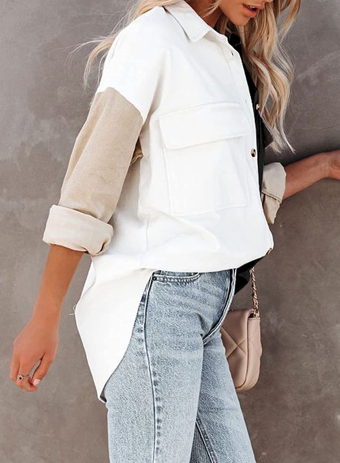 Dokotoo Women's Corduroy Button Down Shirt - Long Sleeve Oversized Boyfriend Blouse for Casual & Work Wear | Fall Winter Fashion Tops