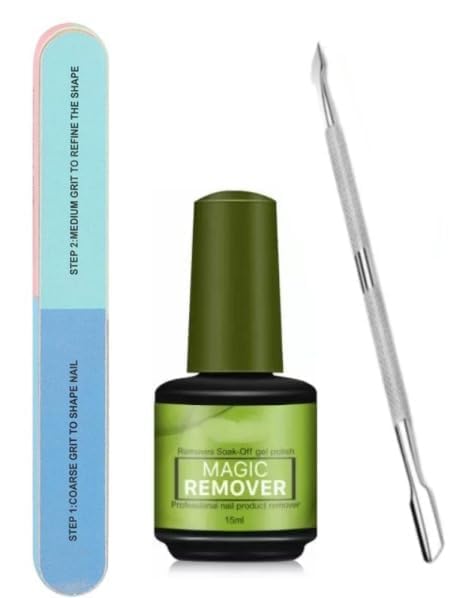 Magic Gel Nail Polish Remover Kit with Filer & Peeler - Quick Safe Removal for Gel Polish & Nail Art - Perfect for Home Manicures & Salon Professionals