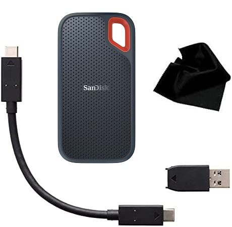 SanDisk Extreme 1TB Portable External SSD - High-Speed USB-C Drive up to 1050MB/s | USB 3.1 | Water & Dust Resistant | Includes Microfiber Cleaning Cloth | Perfect for Travel, Photography & Gaming Storage