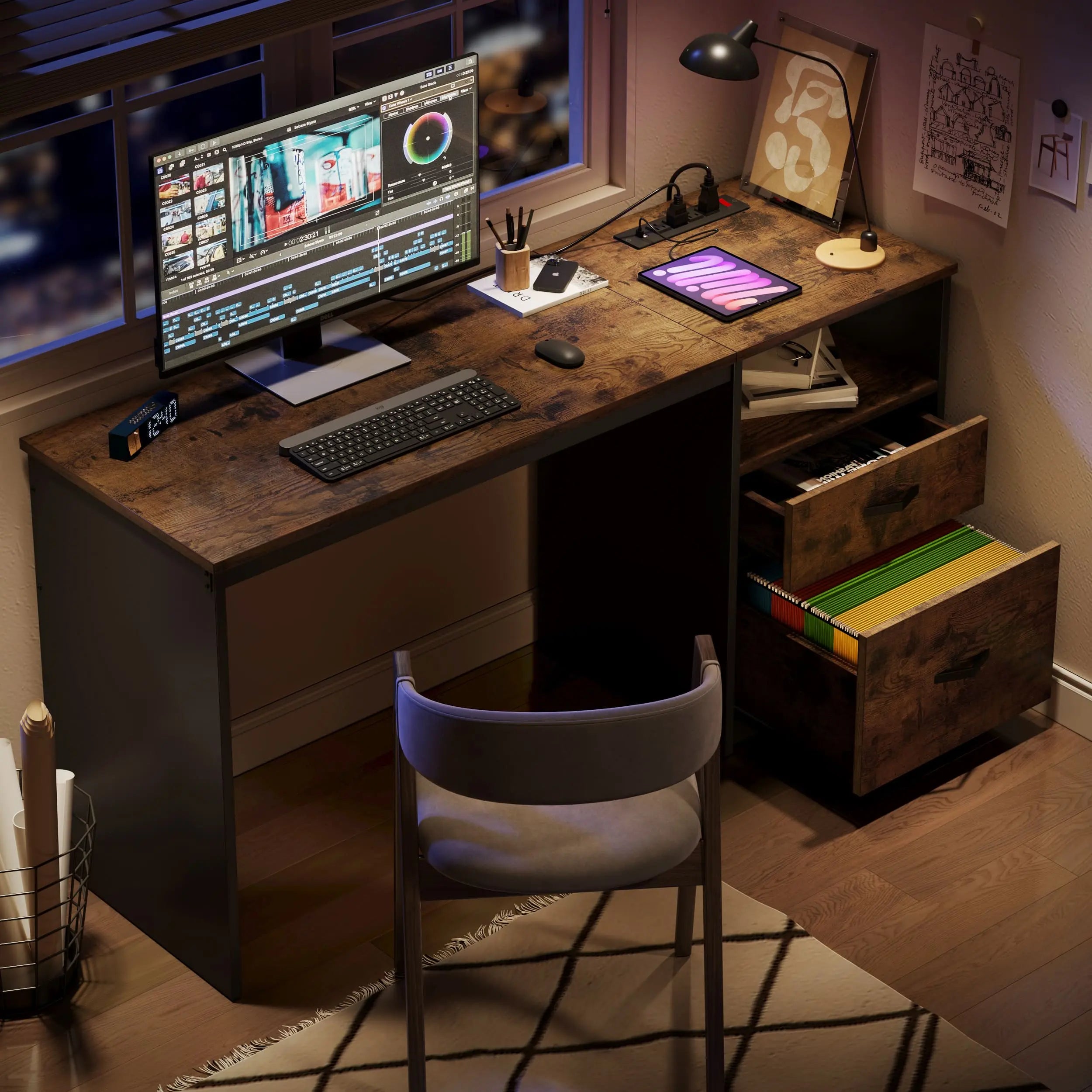 Bestier 60 Inch Home Office Desk with Built-in Power Outlets - Perfect for Remote Work, Gaming & Study Spaces