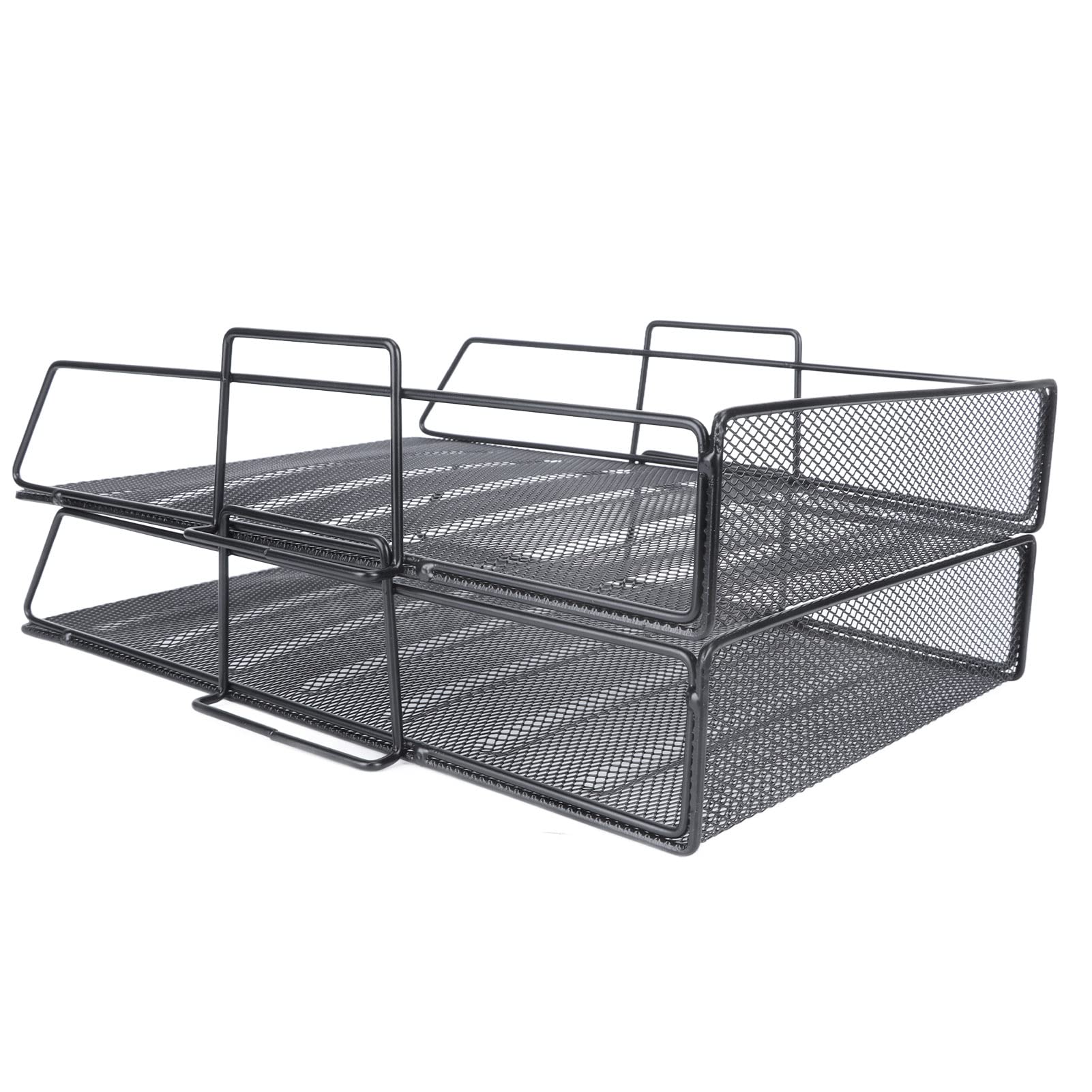 2-Pack Stackable 2-Tier Mesh Desk Organizer Trays - Vertical File Holder with Hollow Iron Design for DIY Office Organization | Perfect for Paper, Documents, and Office Supplies Storage
