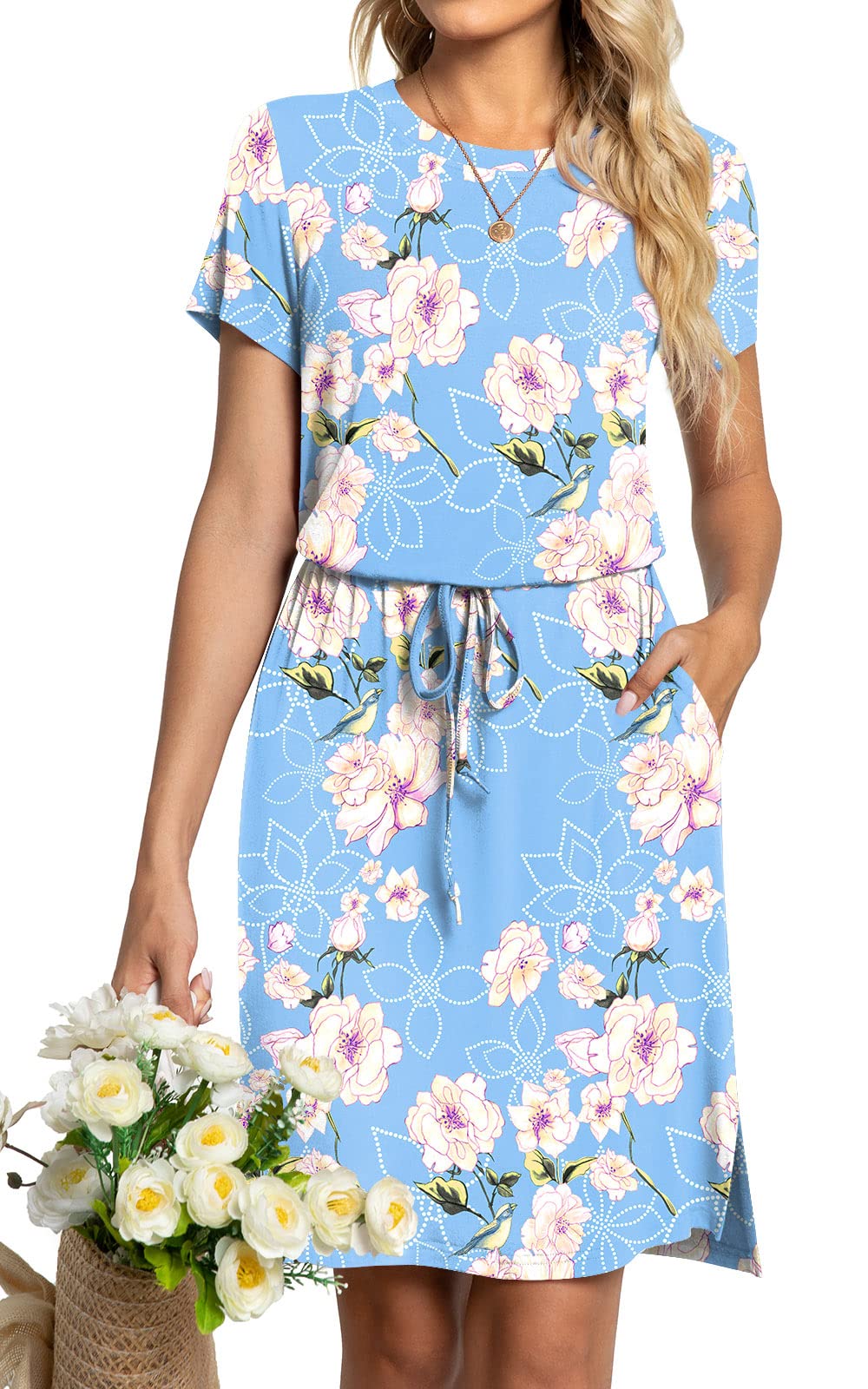 Anydoll 2023 Women's Summer T-Shirt Dress - Casual Short Sleeve Hide Belly Dress with Pockets for Work, Travel & Everyday Wear
