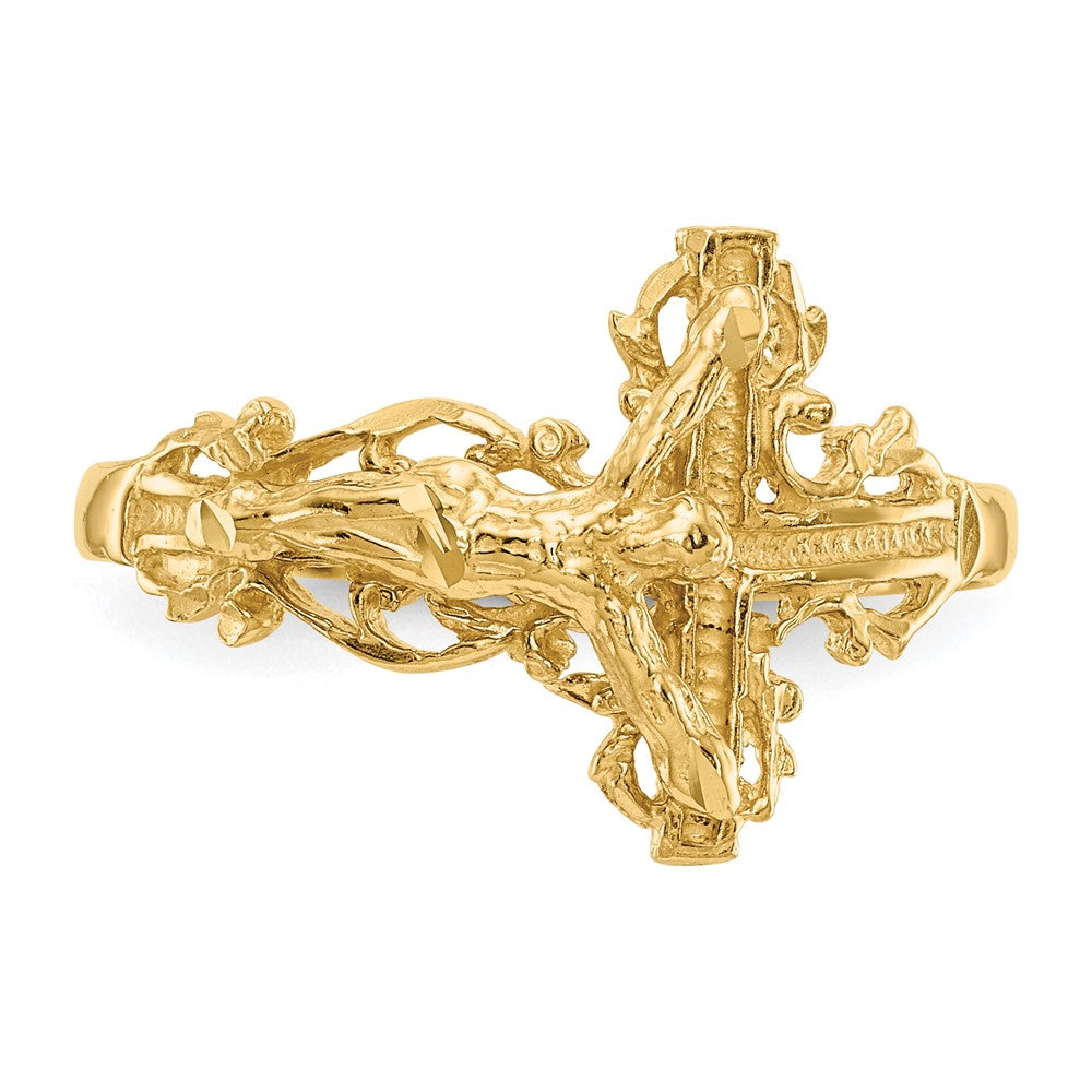 Gold Diamond Cut Crucifix Ring Model K4584 - Elegant Religious Jewelry for Men & Women - Perfect for Gifts, Weddings, and Everyday Wear