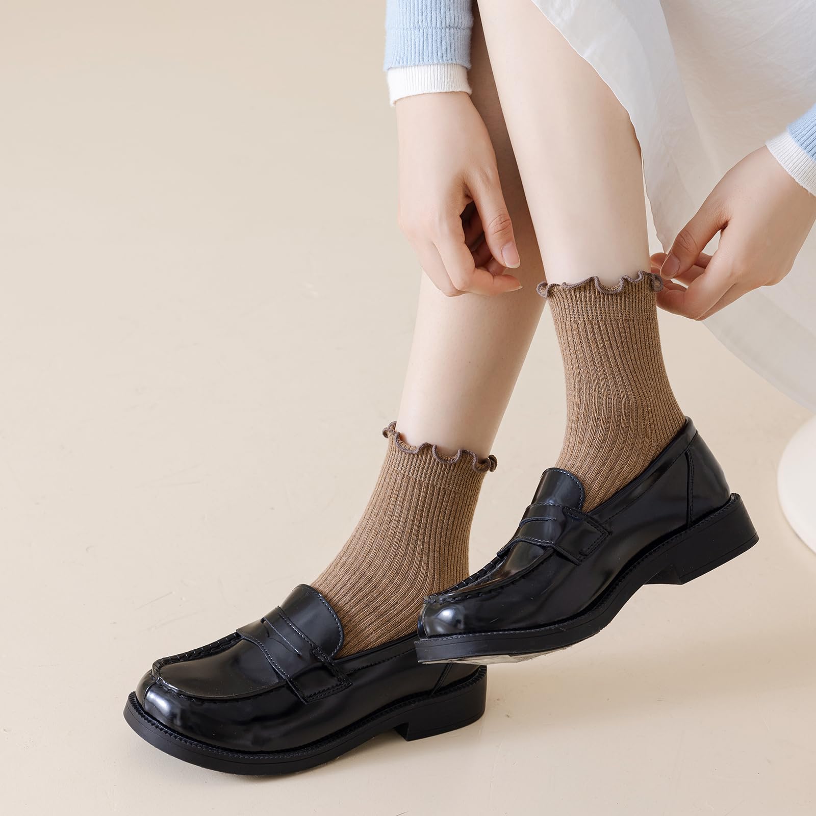 Mcool Mary Women's Cotton Crew Socks 6-Pack - Cute Ruffle Ankle Socks for Casual Wear
